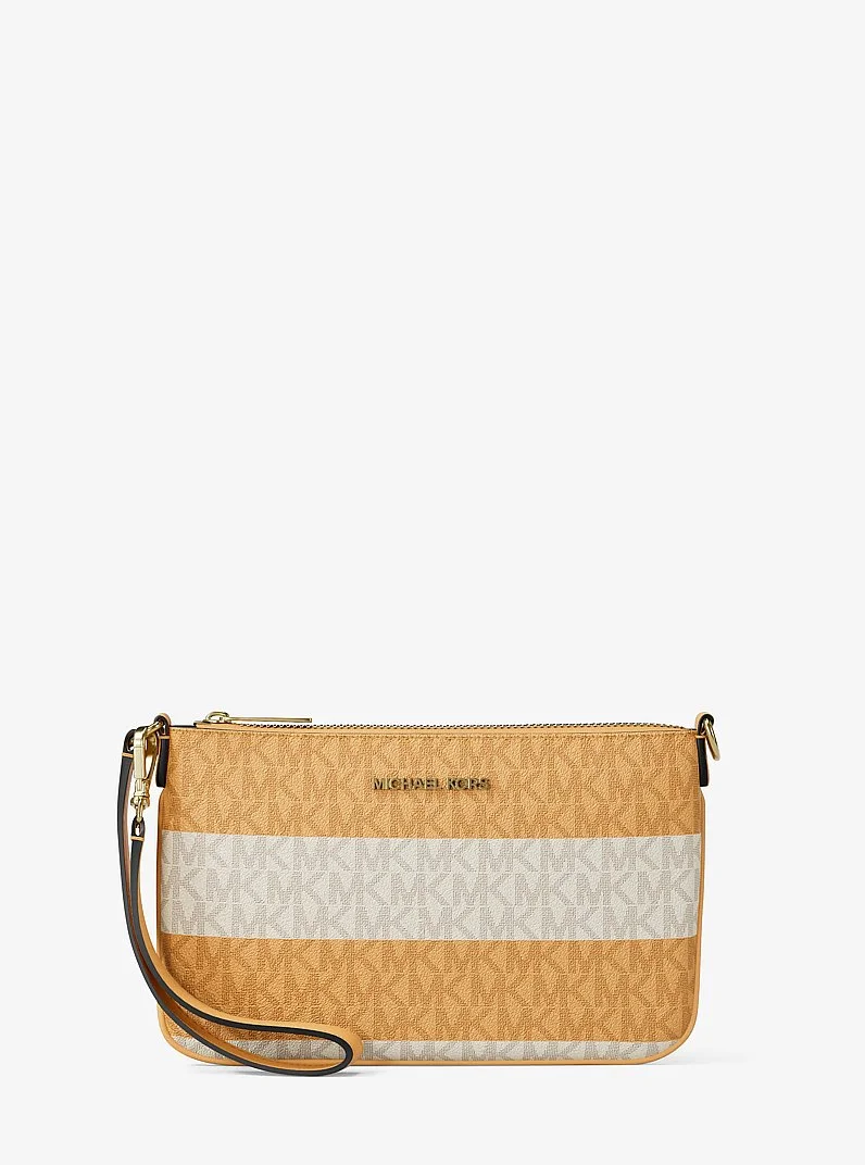 Jet Set Travel Small Striped Signature Logo Convertible Wristlet - 1