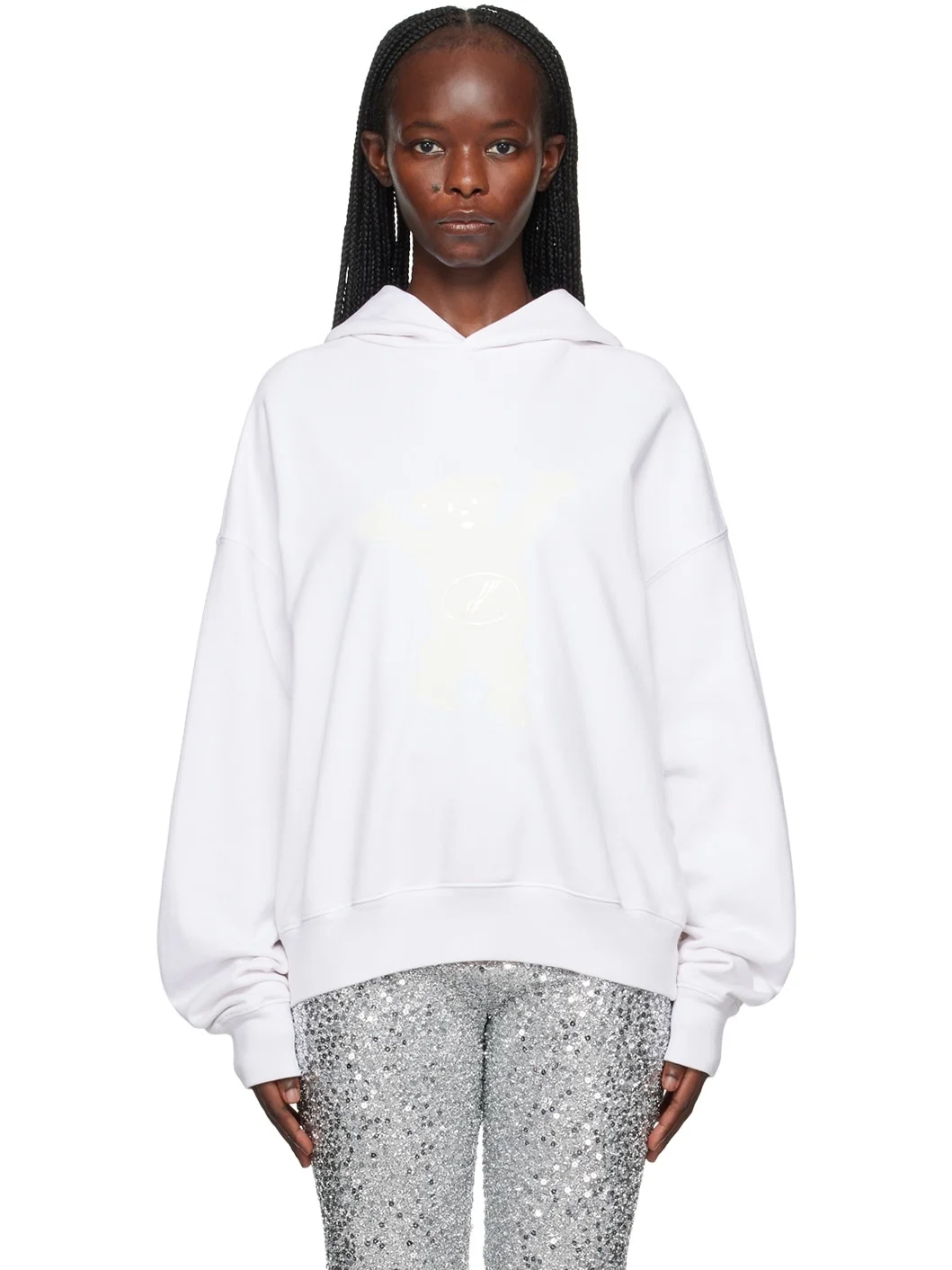 White Printed Hoodie - 1