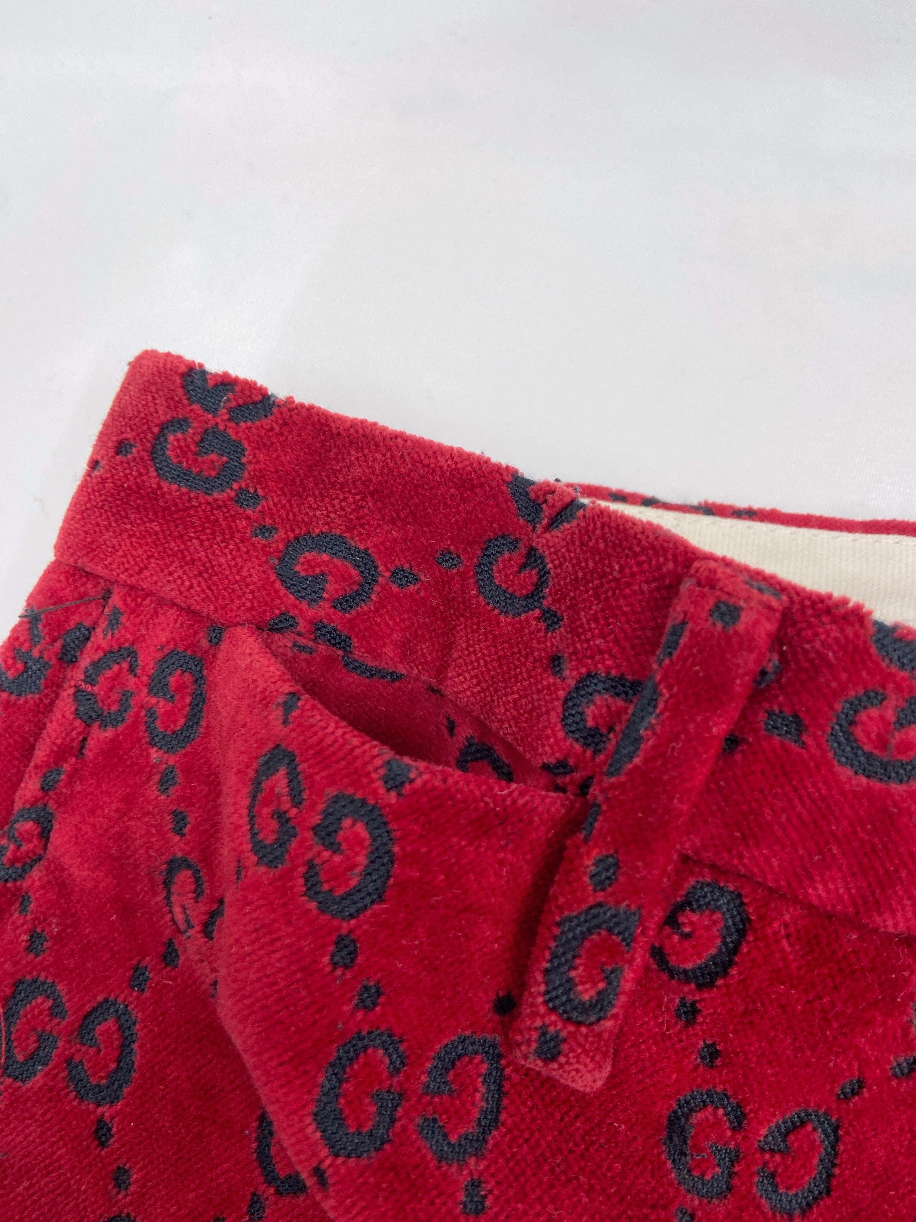 Gucci Fall 1997 Tom Ford Men’s Red Monogram Velvet Trousers Pants 48 - 12