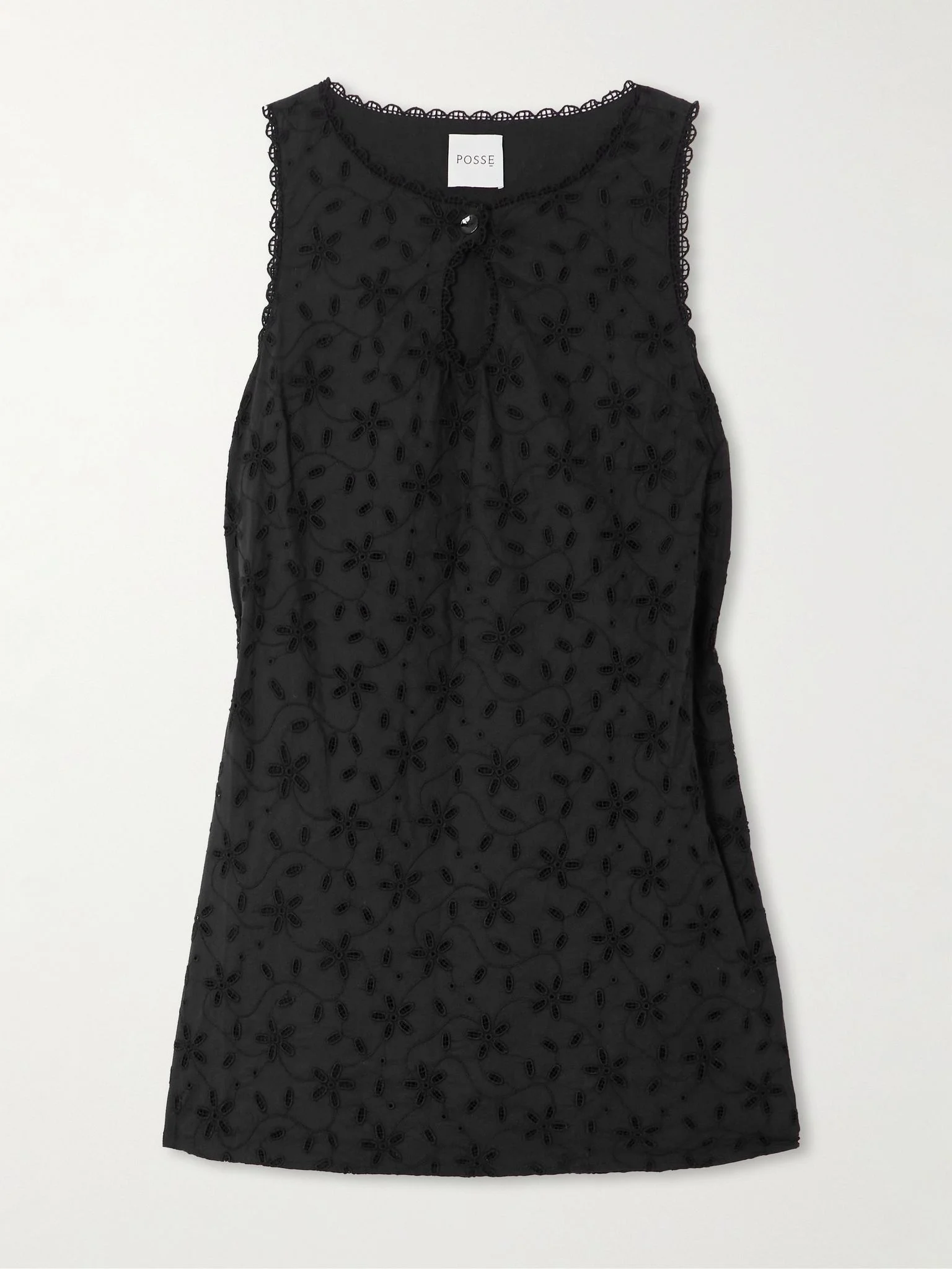 Salma broderie anglaise cotton mini dress Black - 1