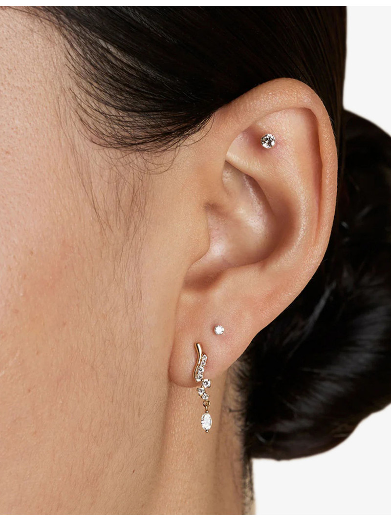 Wave Cluster 14ct Yellow-Gold And Lab-Grown Diamond Stud Earrings 3