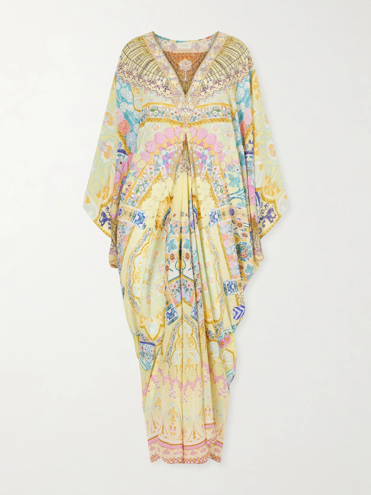 Embellished Printed Silk Cover-up - 1