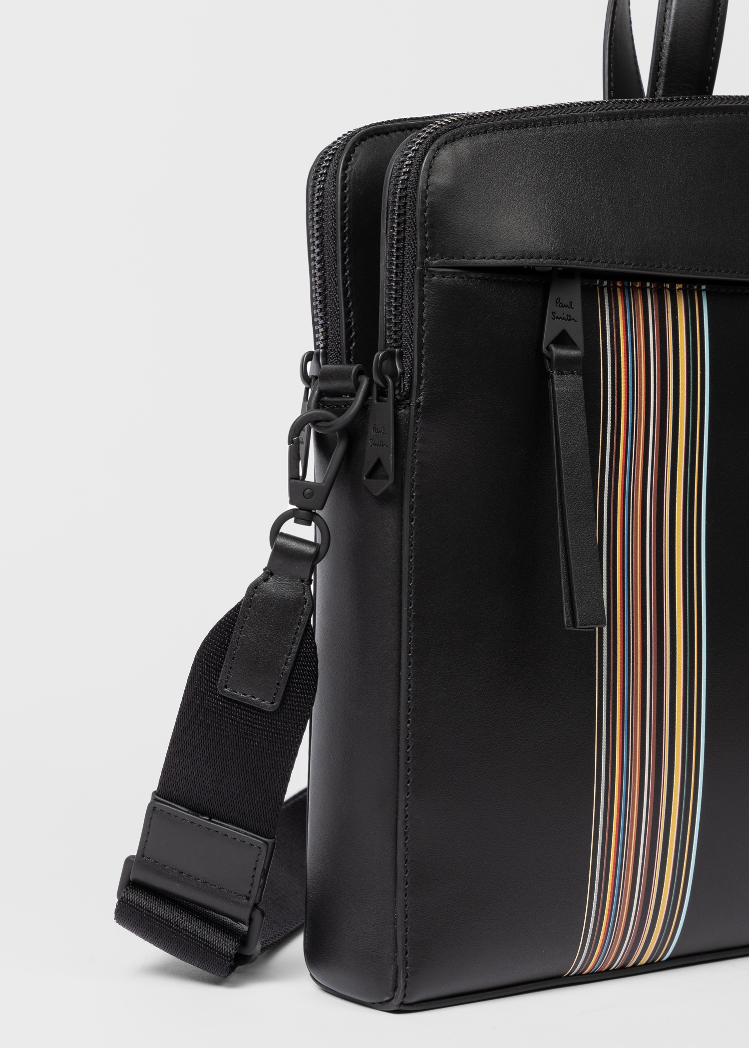 Black Leather 'Signature Stripe' Double Zip Folio - 4