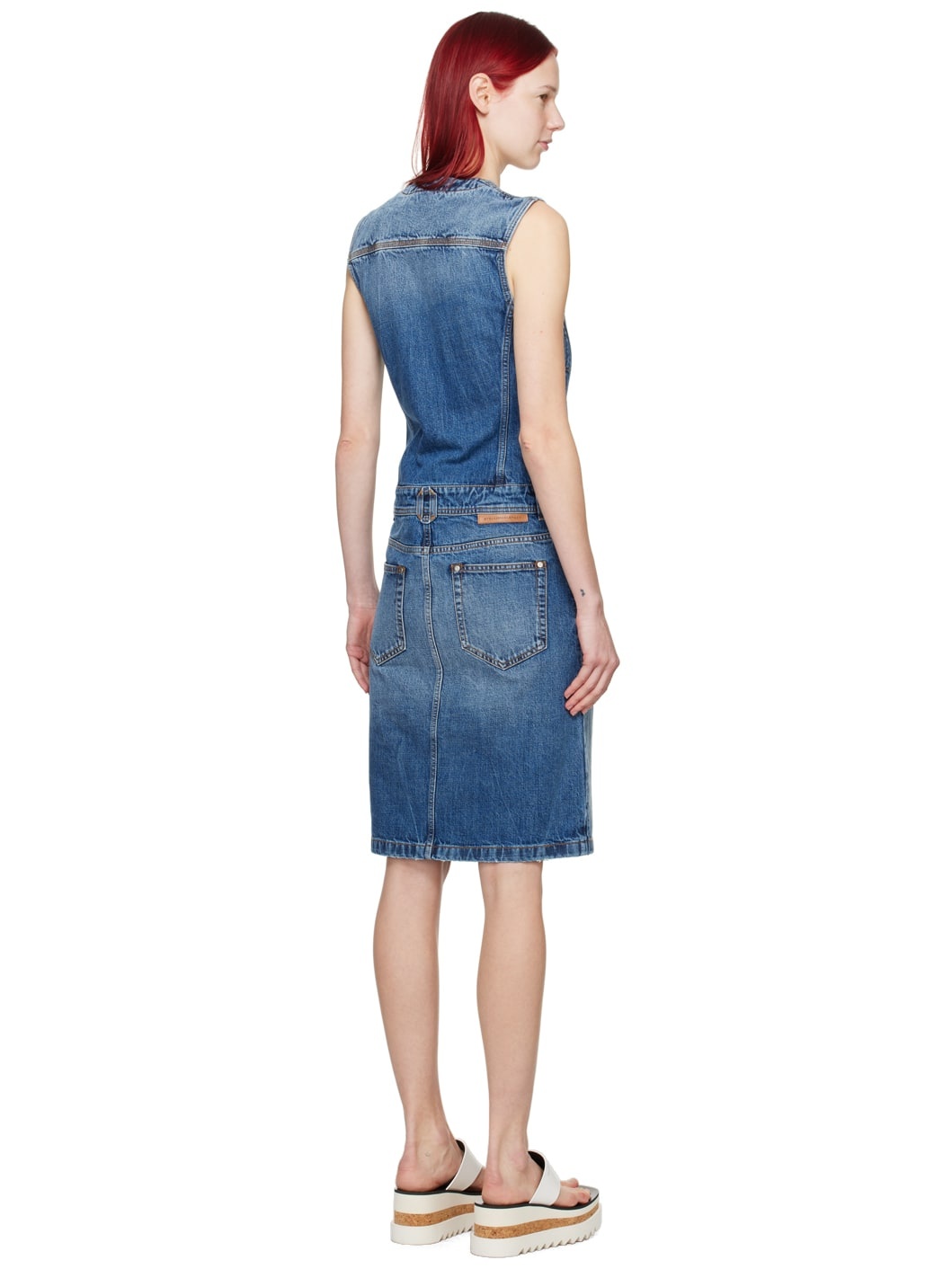 Blue Paneled Denim Midi Dress - 3