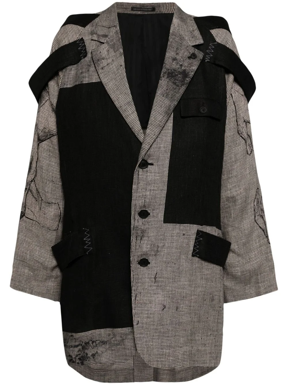 layered-design linen blazer - 1