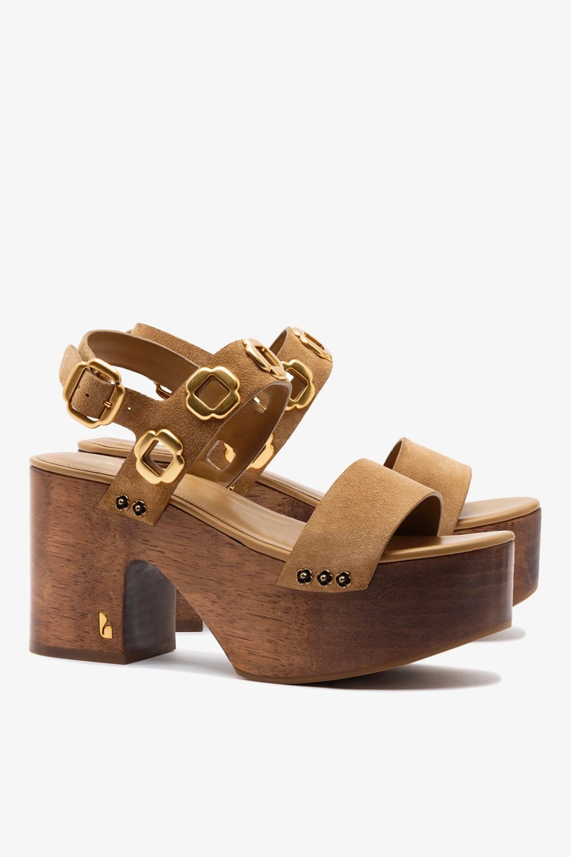 Larroudé Miso Wooden Platform Sandal In Peanut Suede outlook