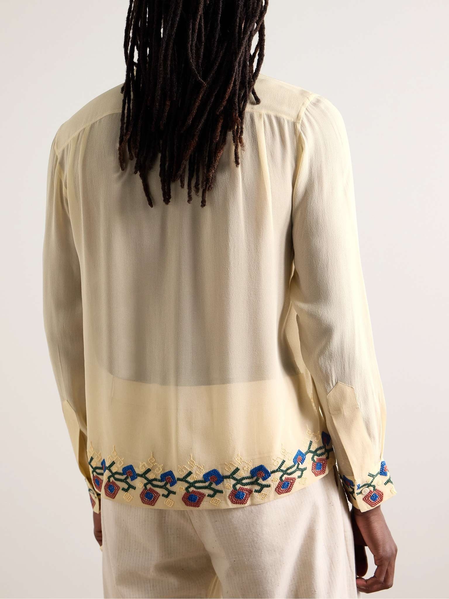 Flowering Liana Embroidered Silk-Crepe Shirt - 3