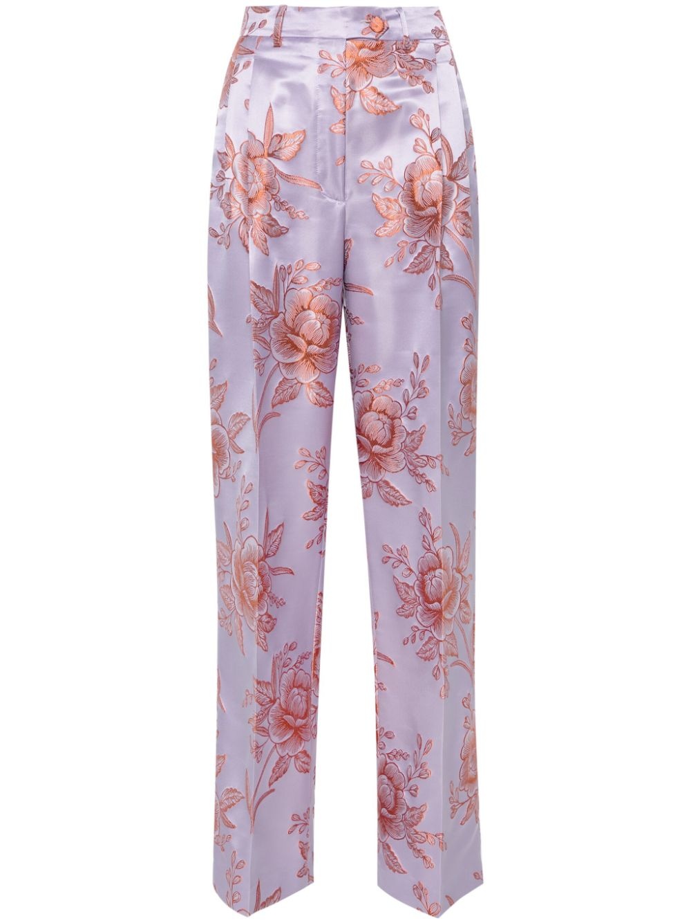 floral-jacquard satin trousers - 1