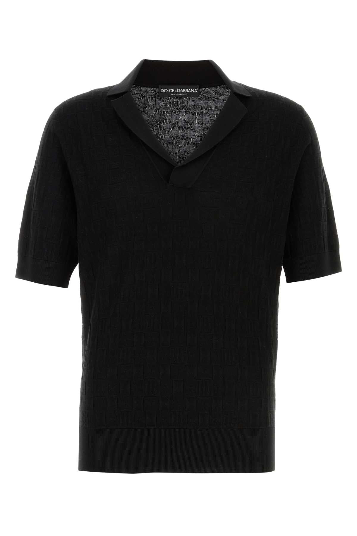 Dolce & Gabbana Men Black Stretch Silk Blend Polo Shirt - 1