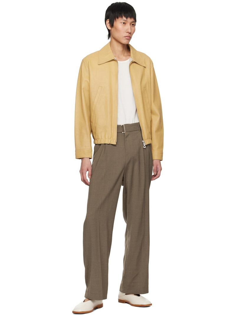 YOKE Tan Zip Leather Jacket outlook