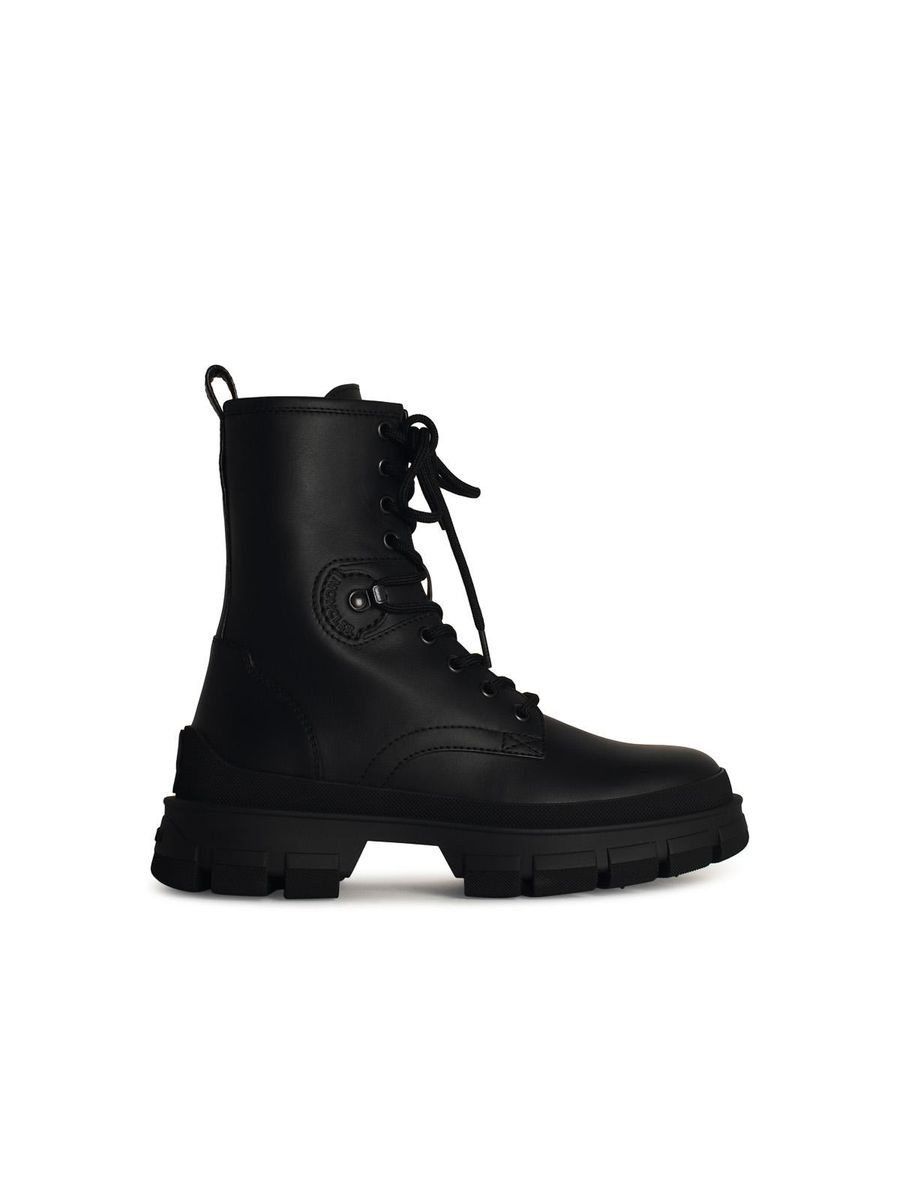 Moncler 'Hevea' Black Matte Leather Ankle Boots - 1