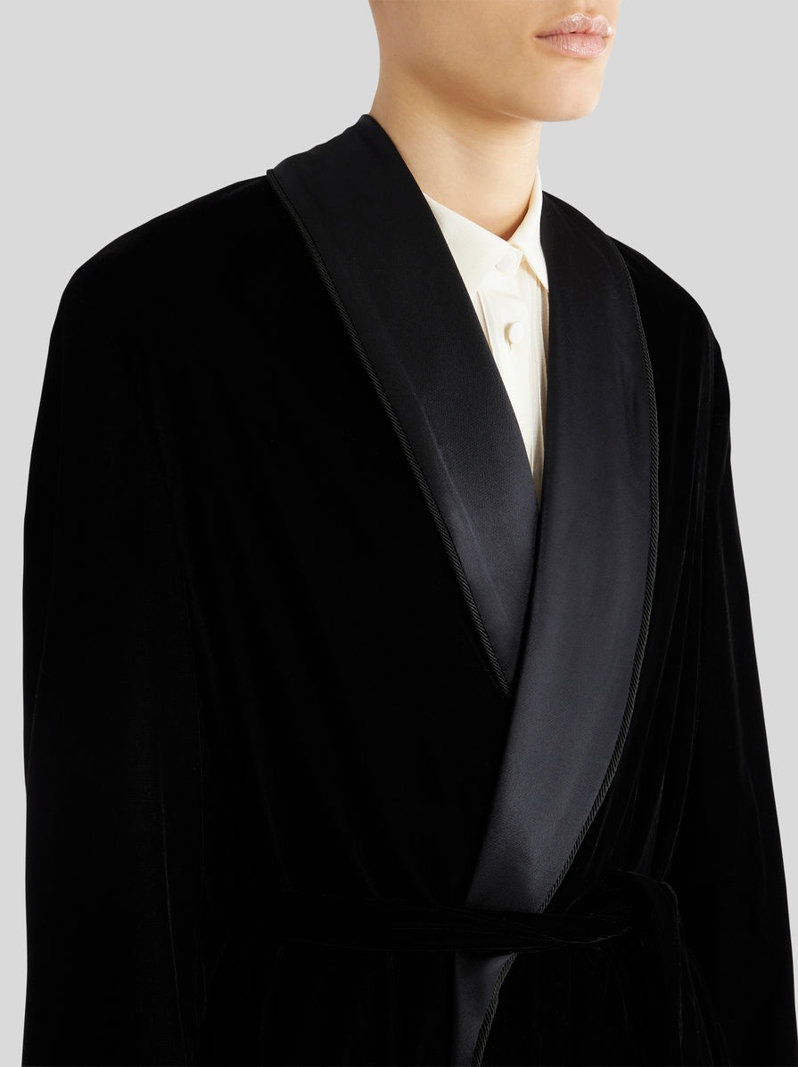 VELVET ROBE JACKET WITH FOLIAGE EMBROIDERY - 2