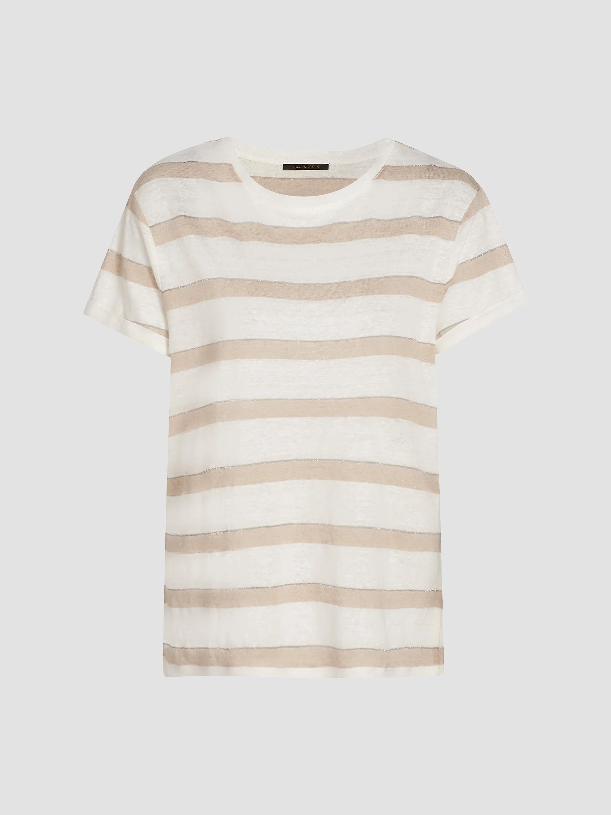 Women's Kendall Metallic Striped Linen T-Shirt - Beige Ivory - 1