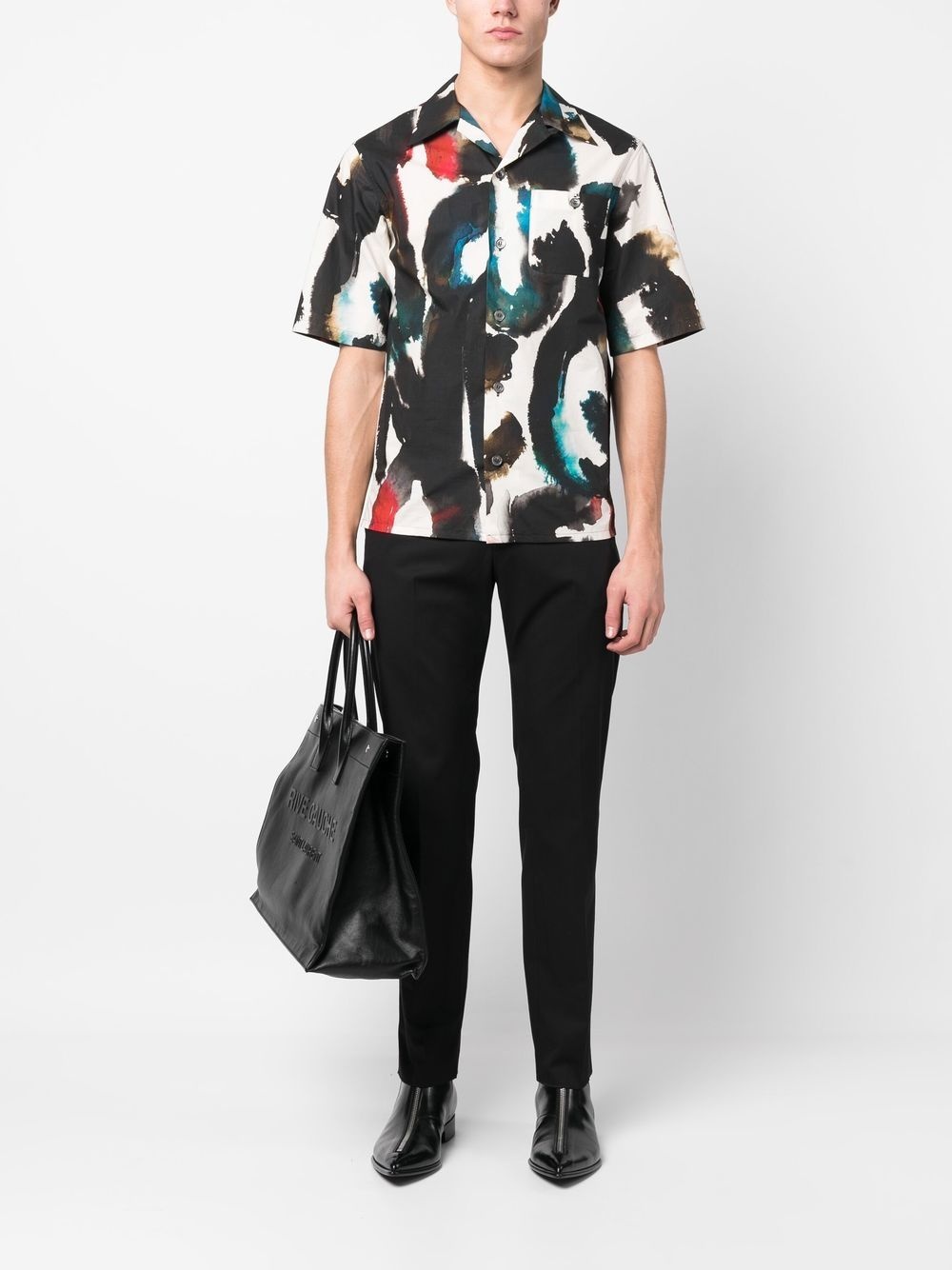 logo-plaque cotton tailored trousers - 2