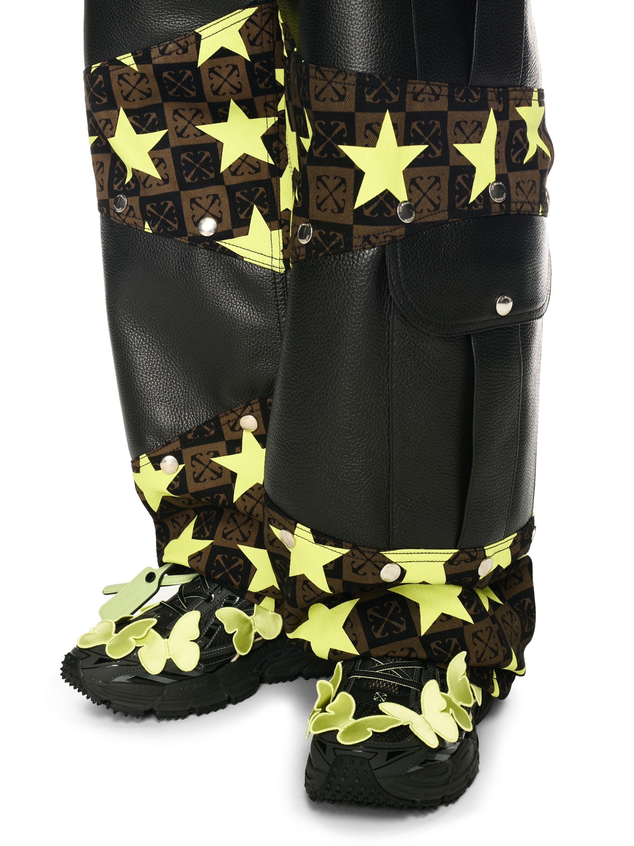 Stars All Over Denim Leather Samurai Pants - 5