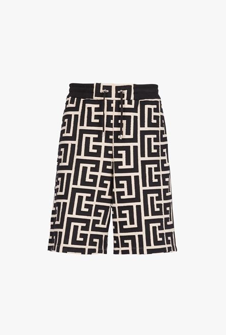 Ivory and black cotton shorts with maxi Balmain monogram - 1