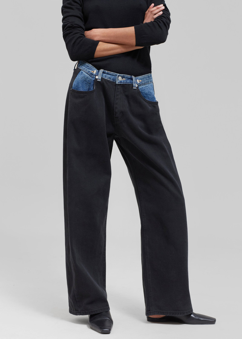 Hayla Contrast Denim Pants - Black/Blue 6