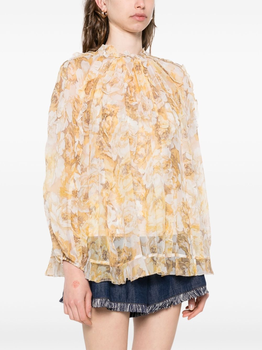 frill-detail billow blouse - 3