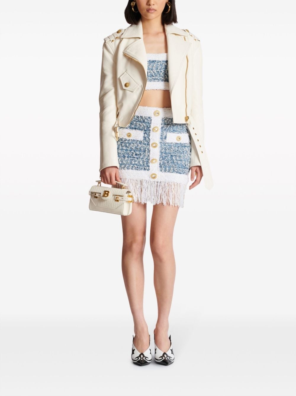 denim tweed crop top - 2