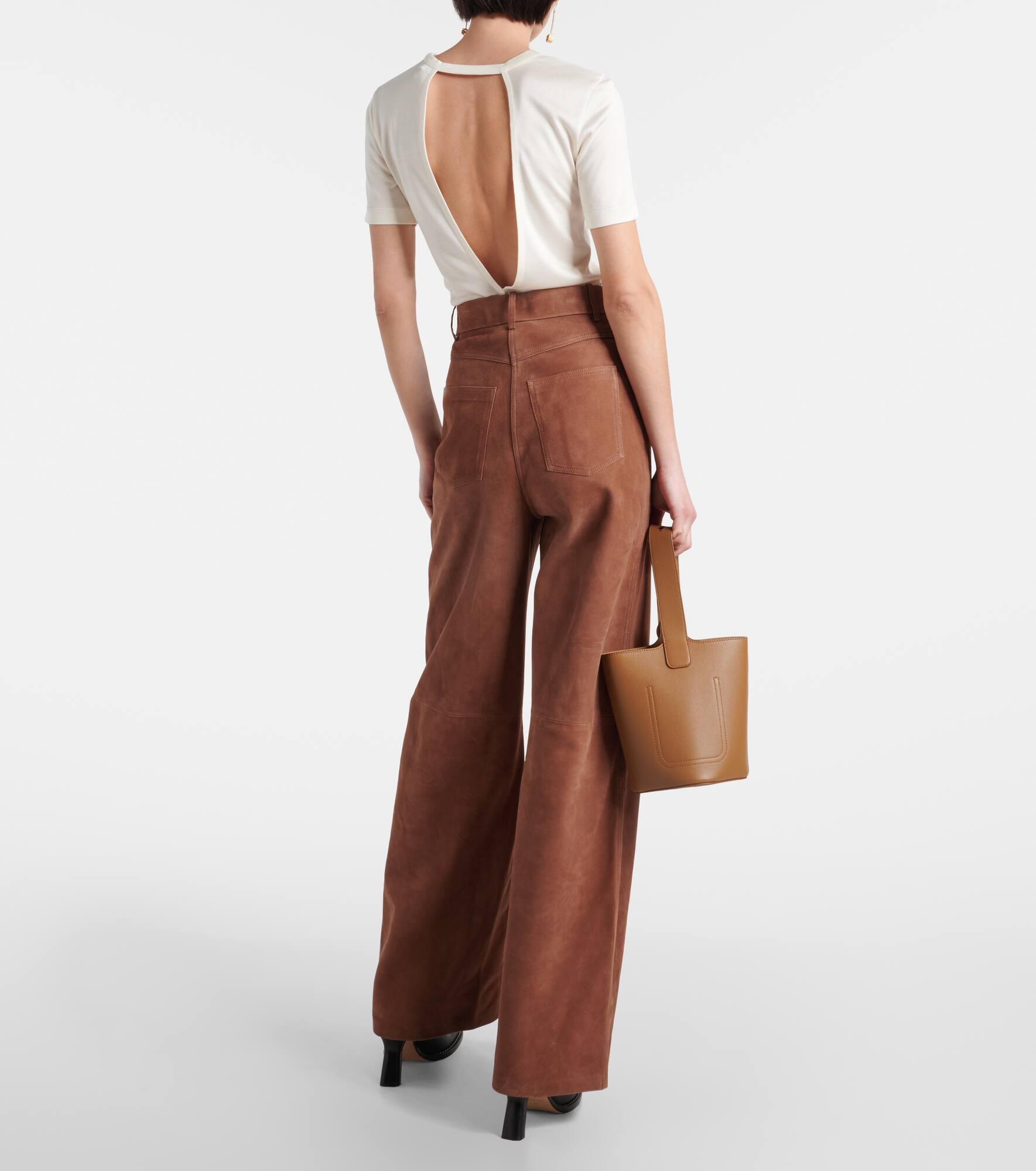 High-rise suede wide-leg pants - 3