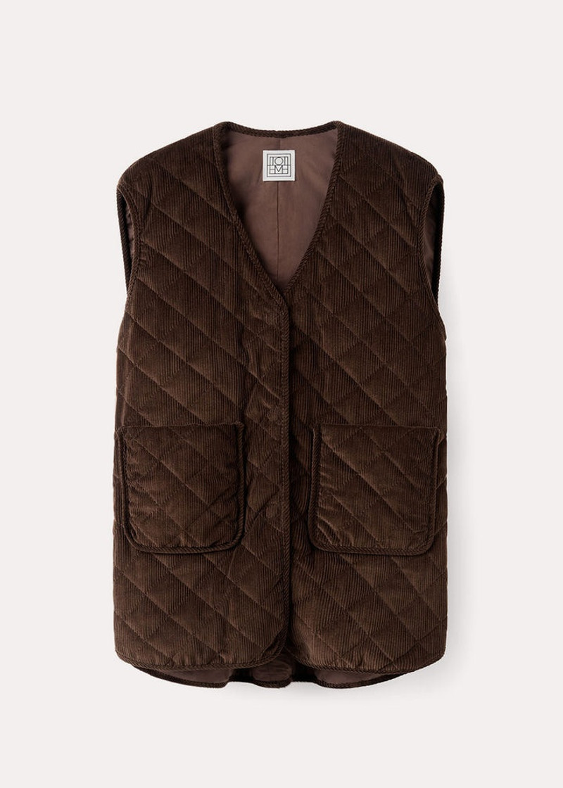 Quilted cord vest saddle brown 1