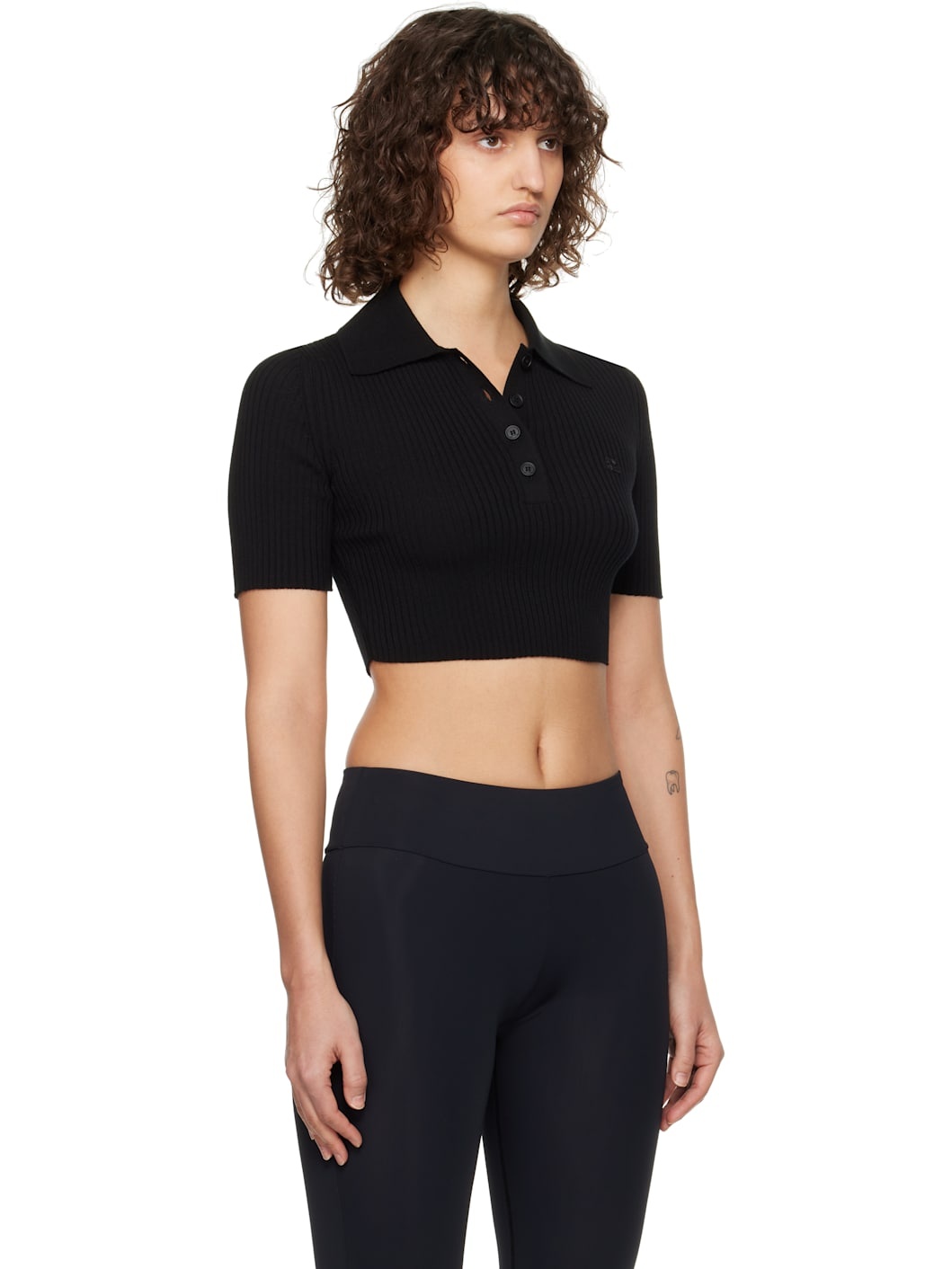 Black Cropped Knit Polo - 2