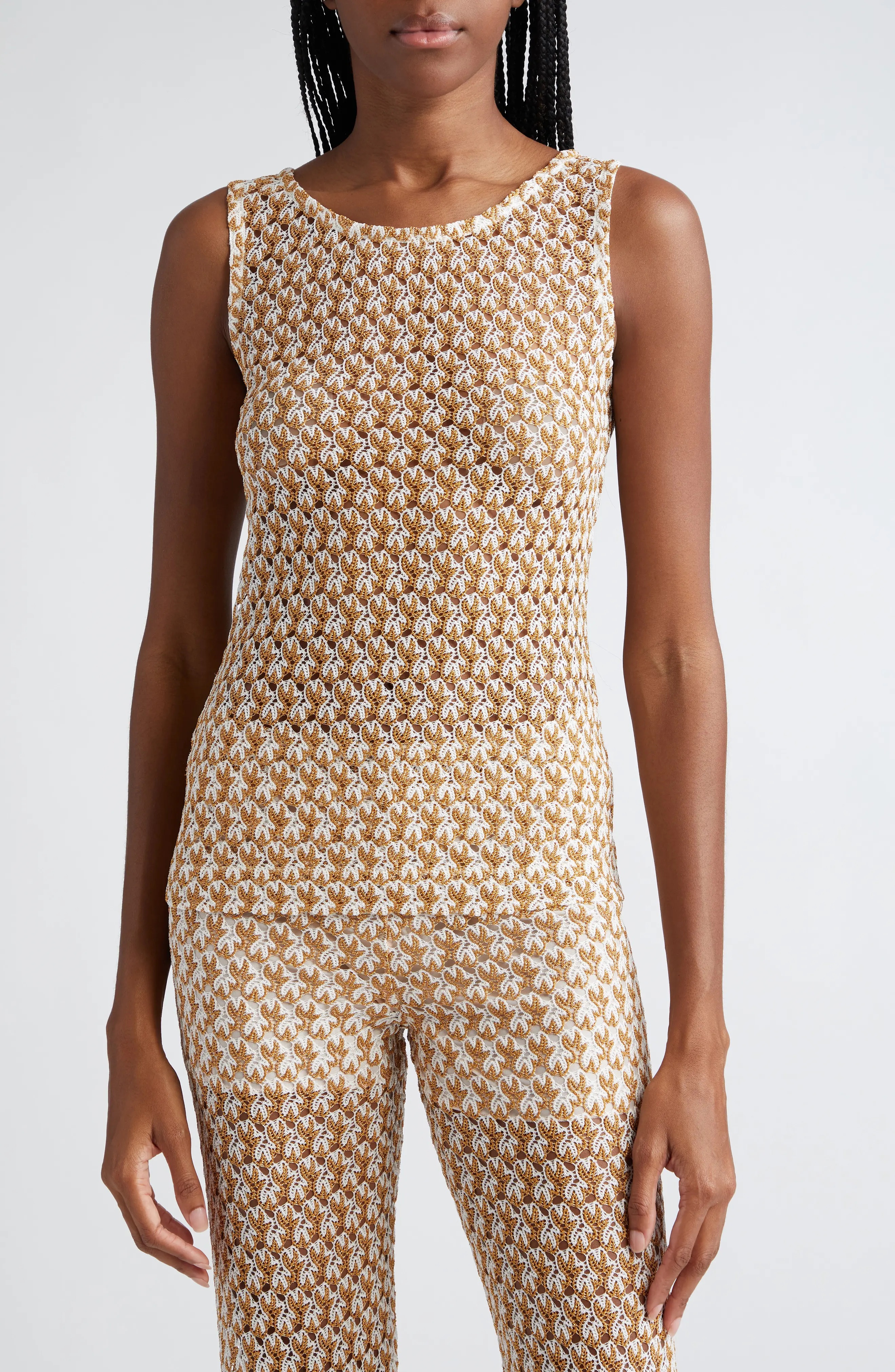 Textured Metallic Knit Tank - 1