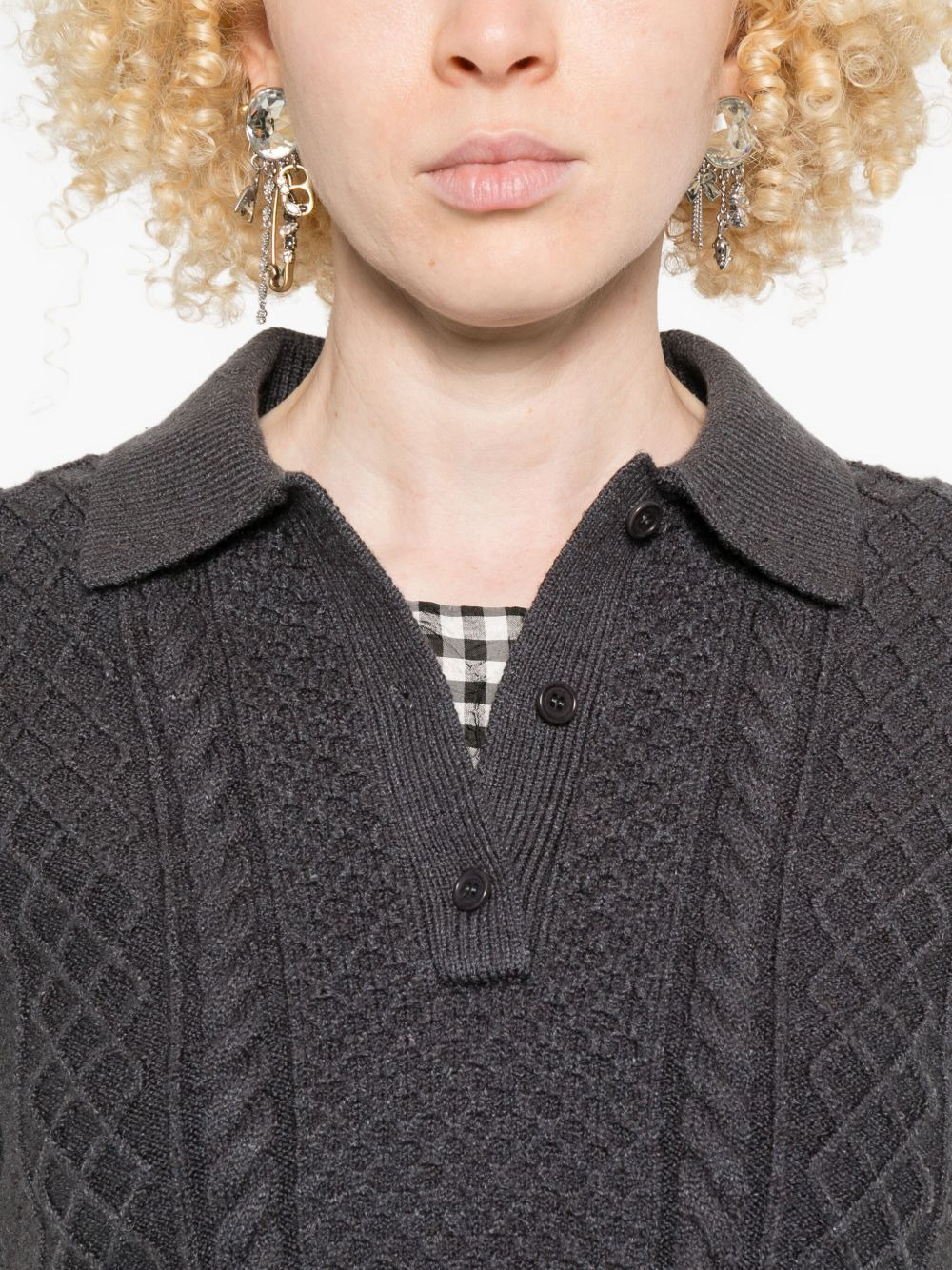 cable-knit polo-neck polo top - 5