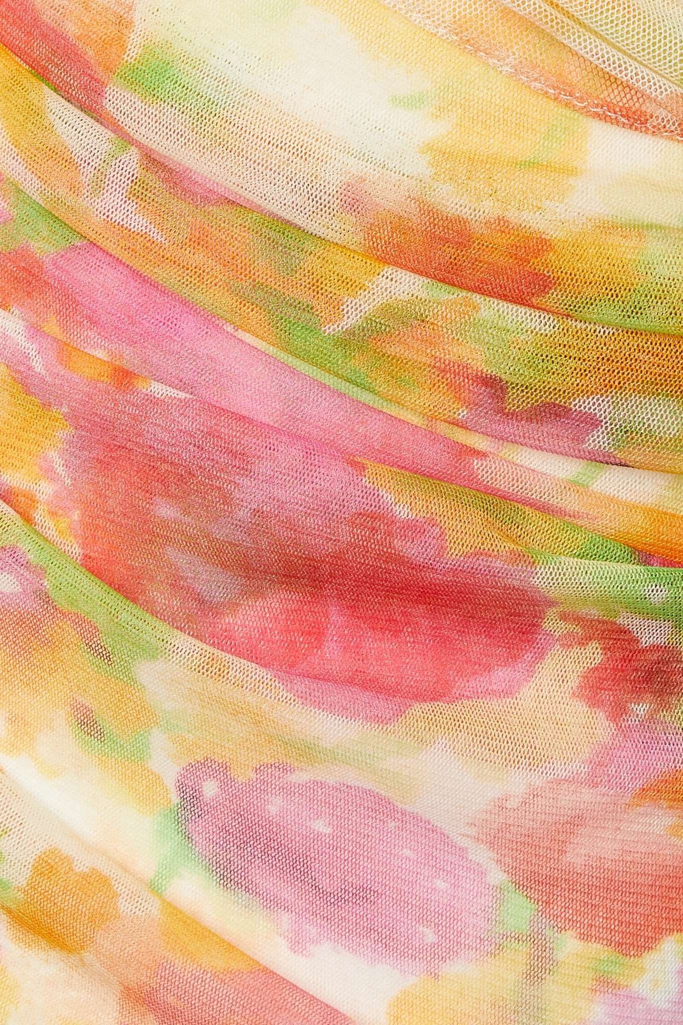 Strapless asymmetric ruched floral-print tulle mini dress - 4