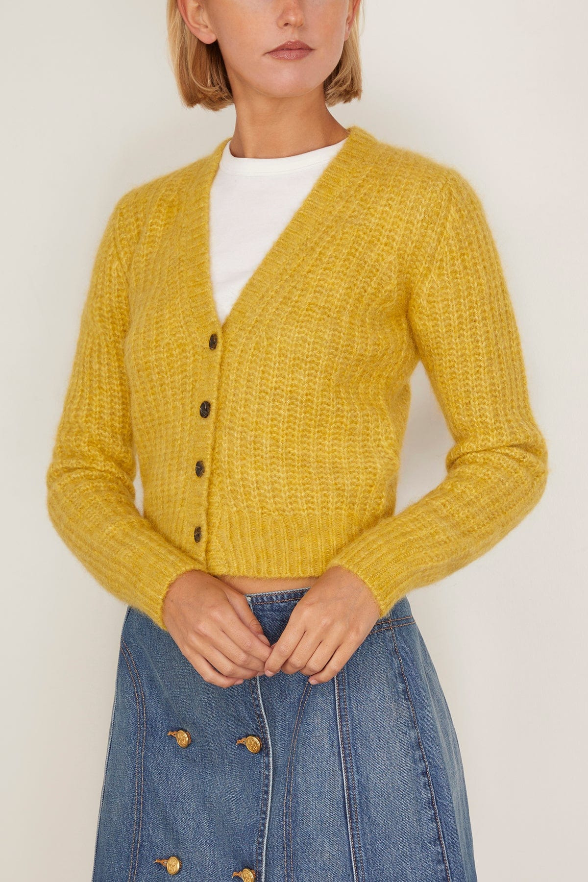 Shrunken V Cardigan in Saffron - 3