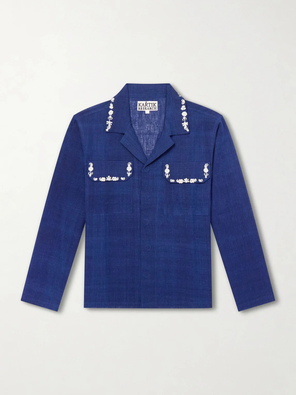 Surya Camp-Collar Embellished Embroidered Cotton Shirt - 1