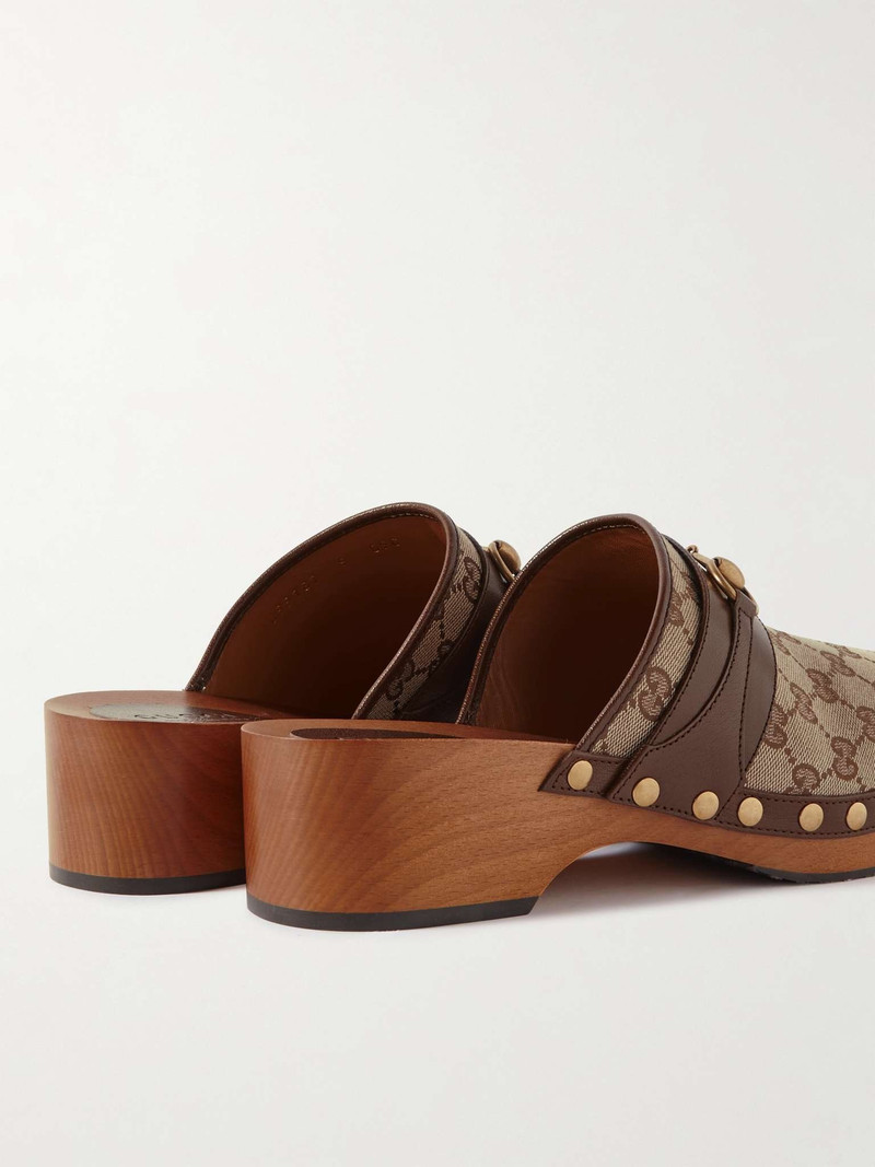 Horsebit Leather-Trimmed Monogrammed Canvas Clogs 5