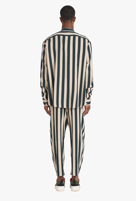 Sand-colored and dark green eco-designed striped shirt - 3
