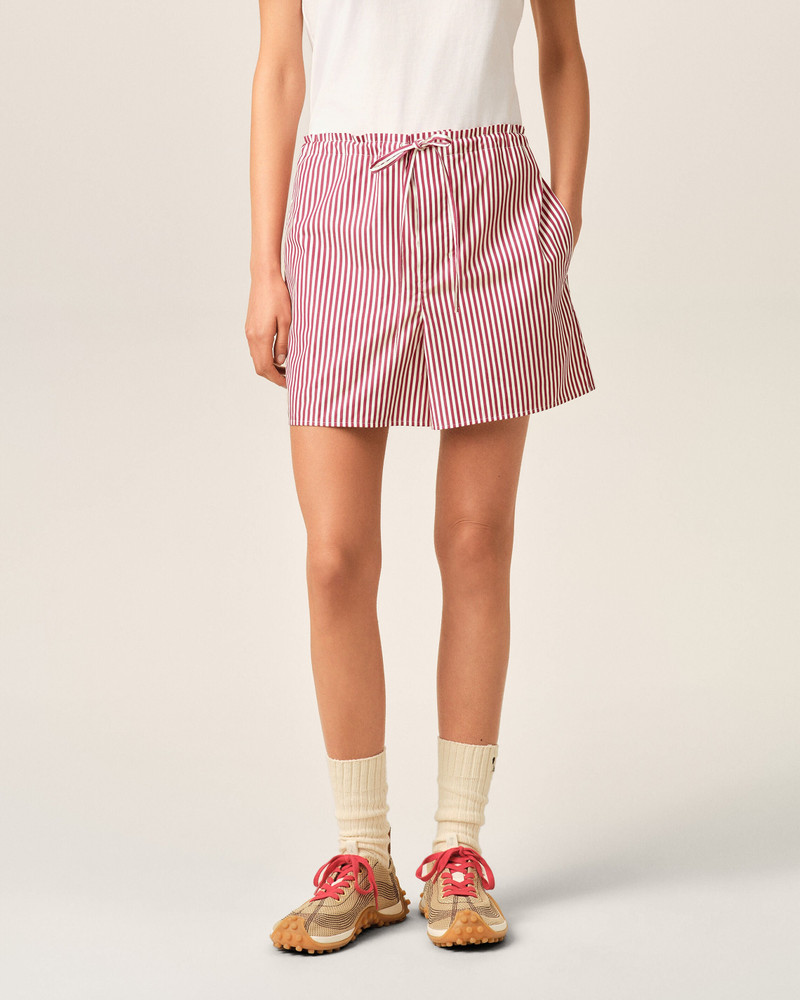 RED STRIPED COTTON SHORTS WITH AMI DE COEUR ARROW 3
