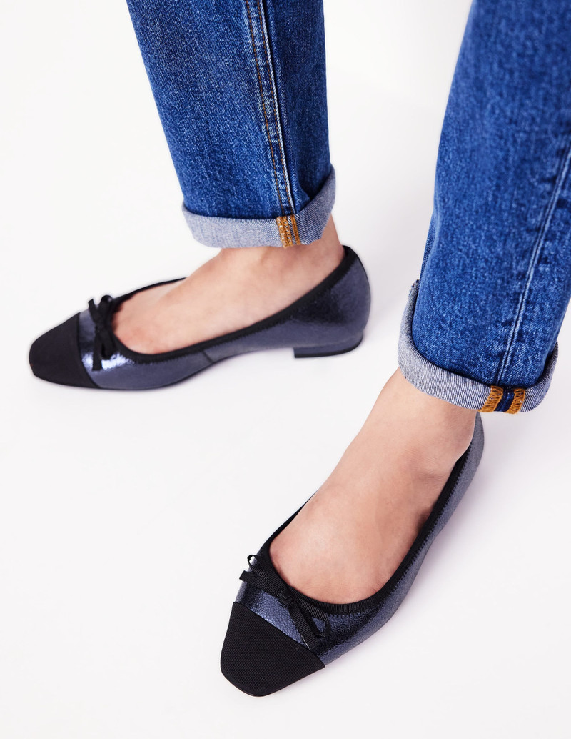 Toe Cap Ballet Flat-Navy Crackle Leather 1