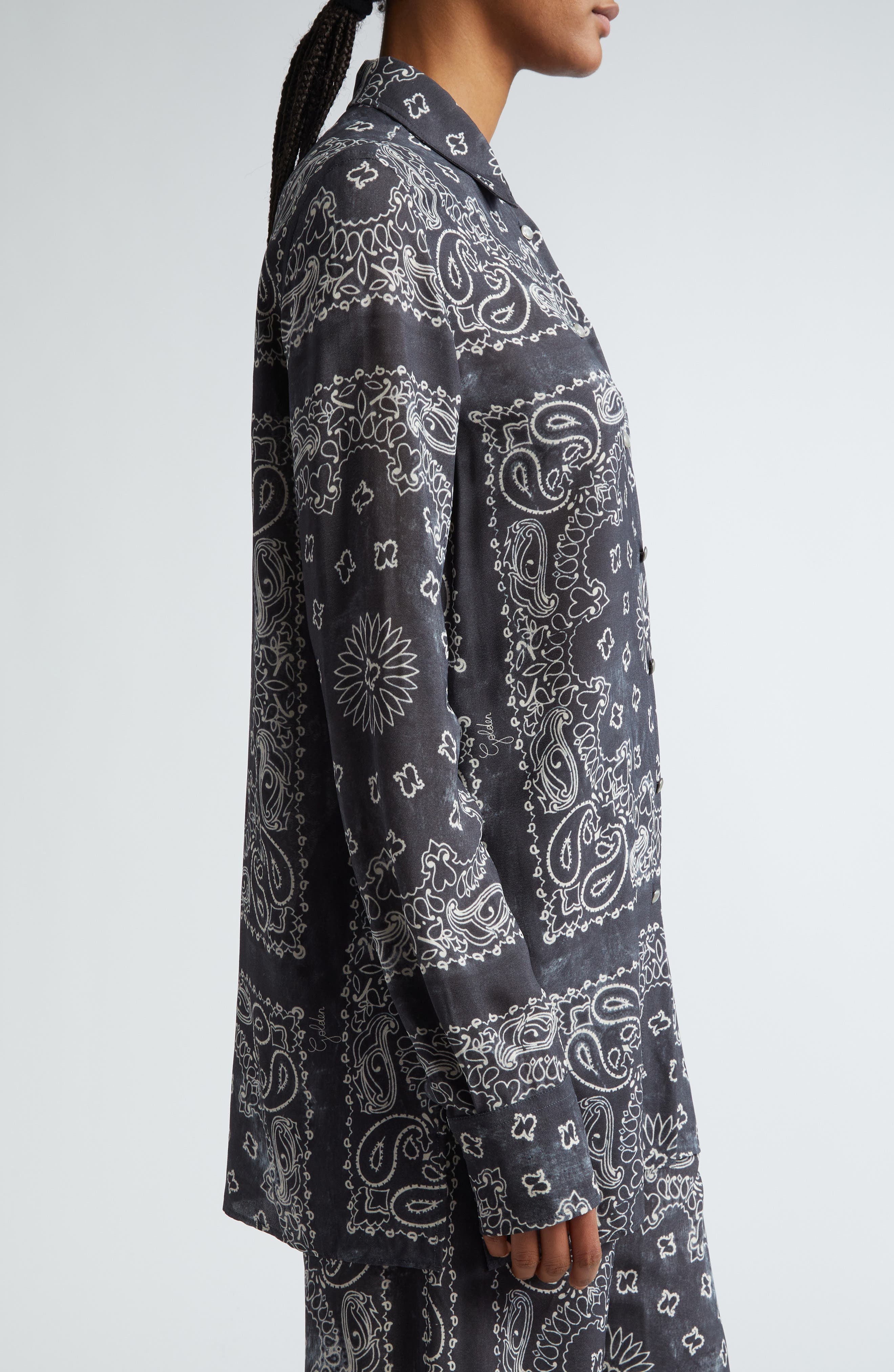 Paisley Print Oversize Button-Up Pajama Shirt - 4