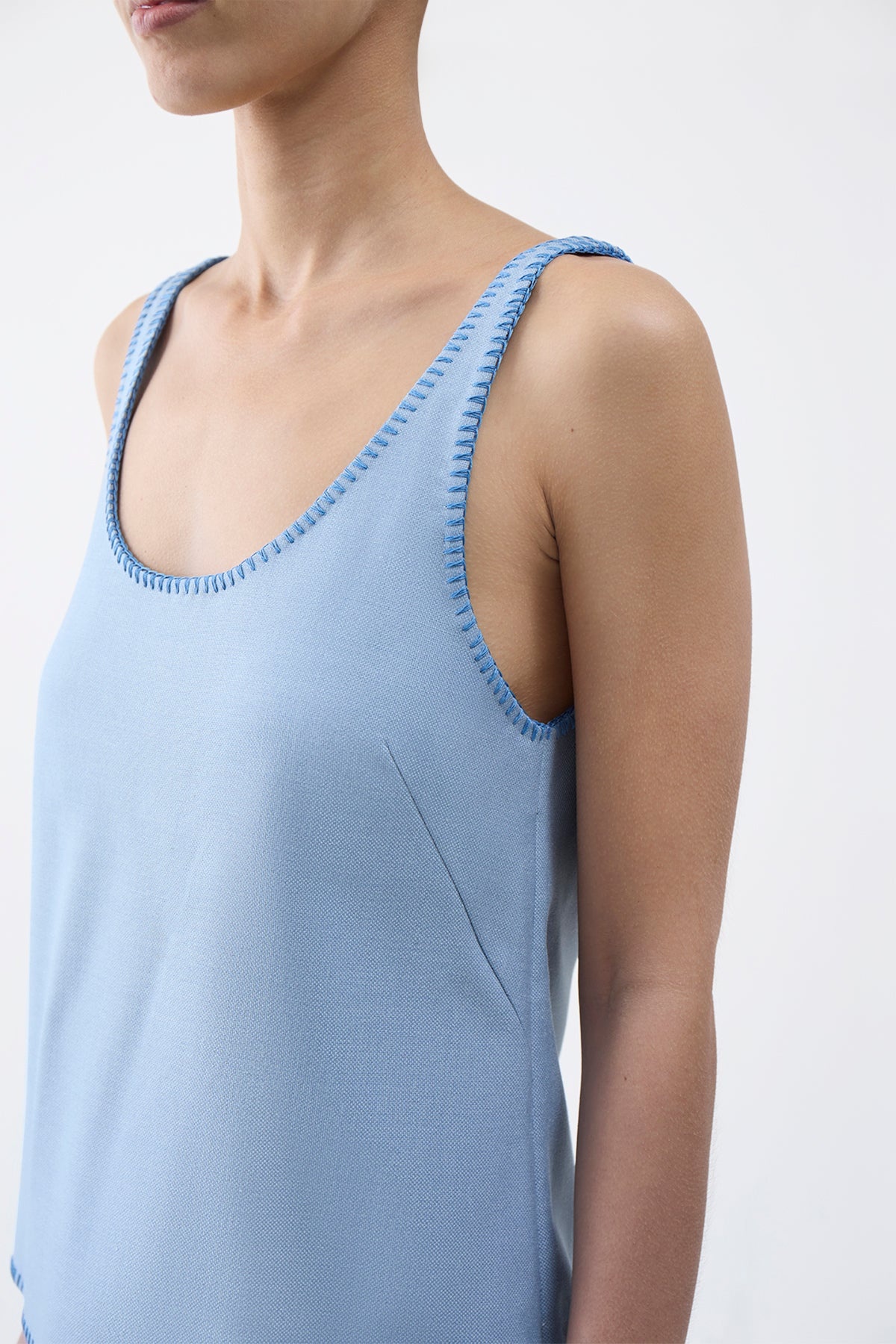 Muriel Tank Top in Stone Blue Silk Virgin Wool - 4
