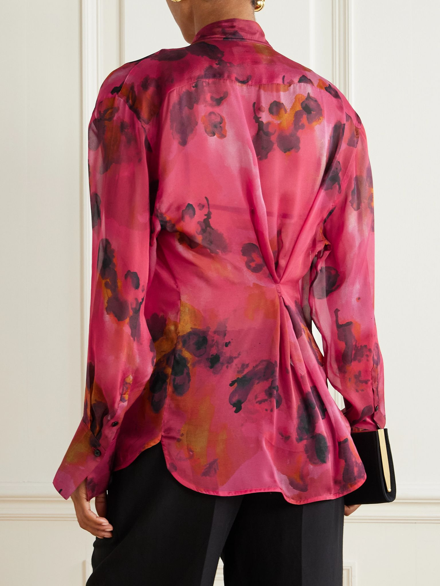 Draped floral-print silk-chiffon wrap blouse Pink - 4