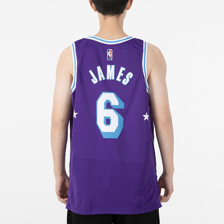 Men's Nike NBA Retro Basketball Jersey/Vest SW Fan Edition Los Angeles Lakers Lebron James No. 6 Pur - 4