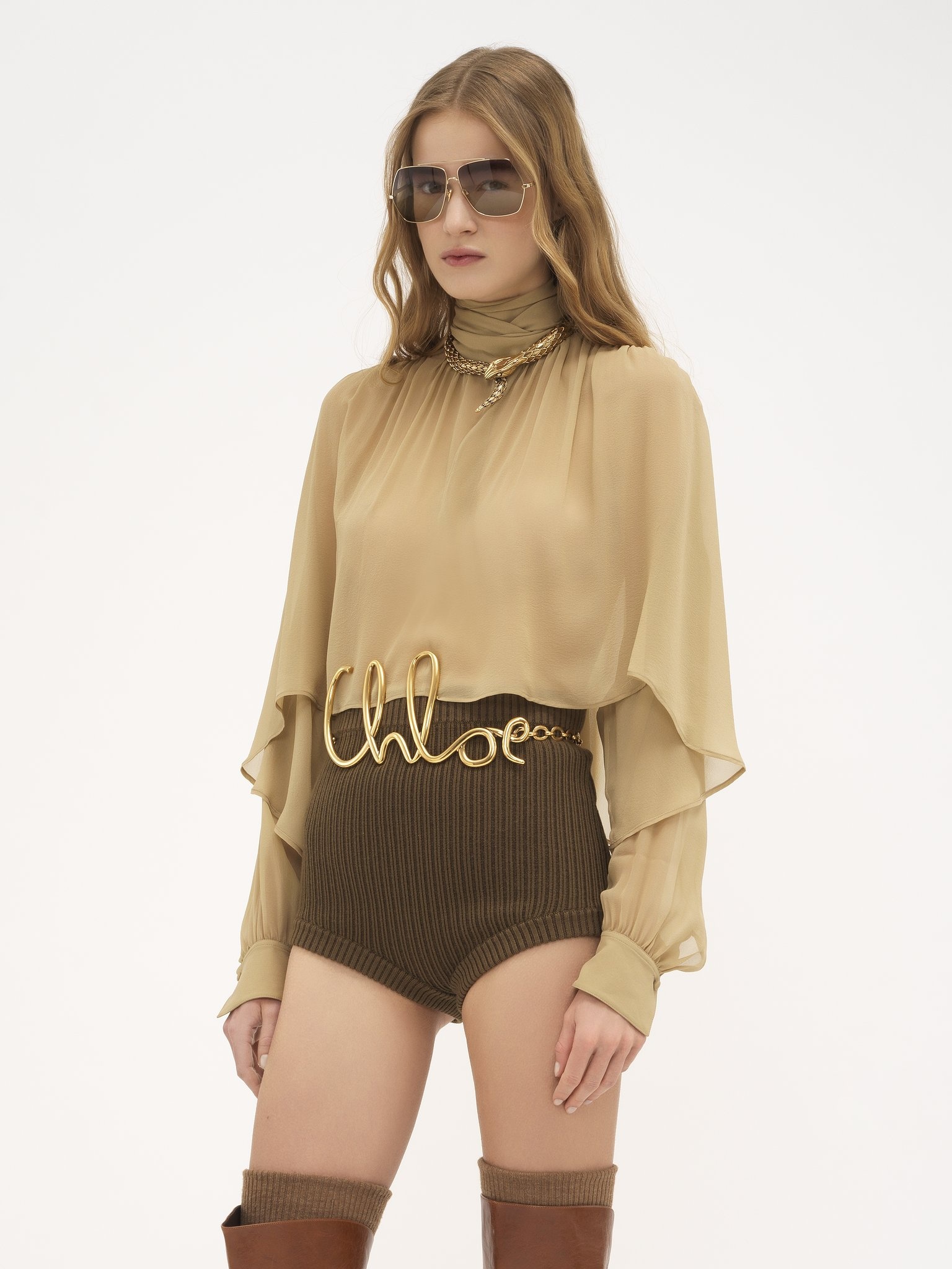 BOXY LAVALLIÈRE BLOUSE IN SILK GEORGETTE - 4