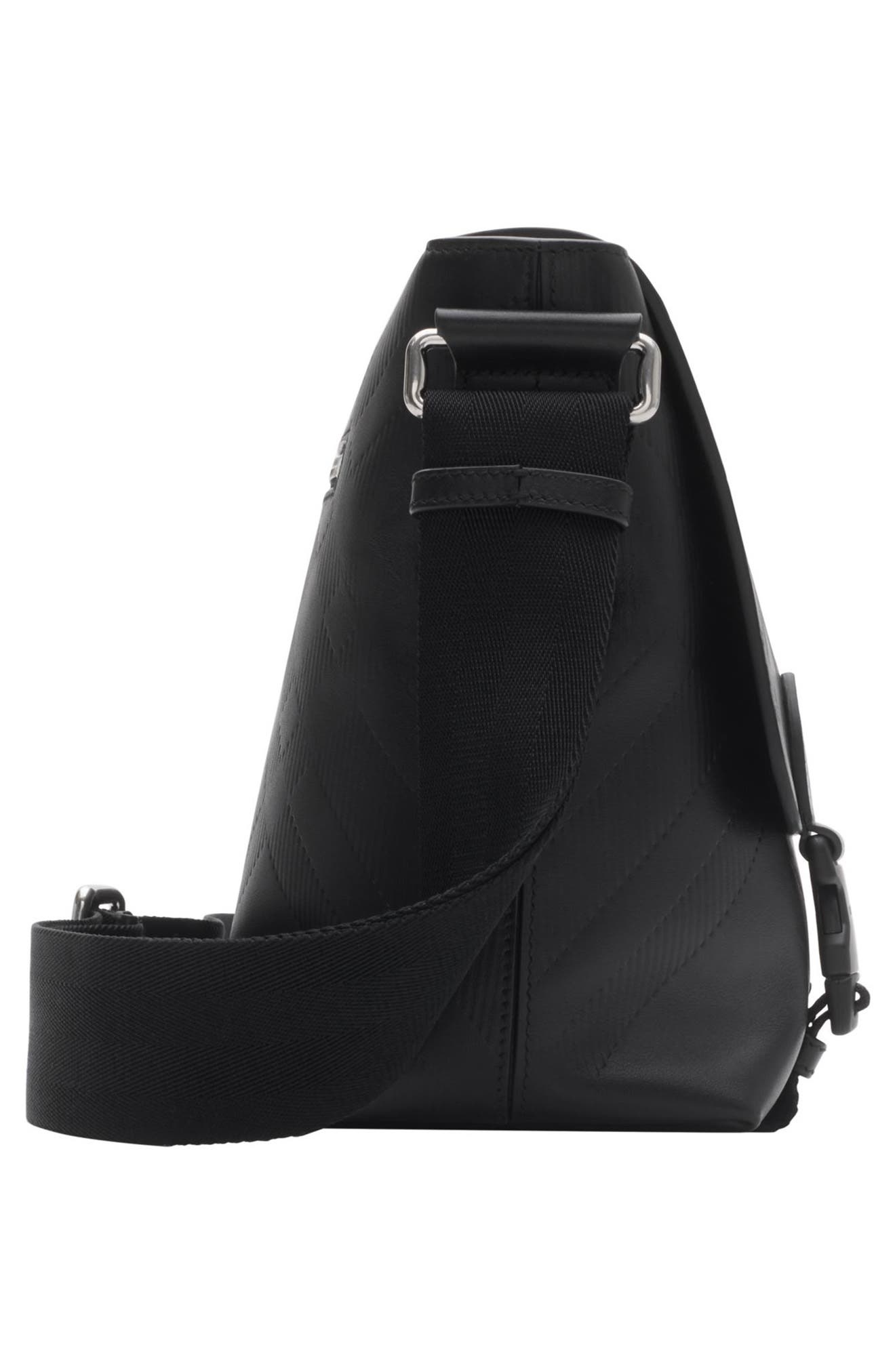 burberry Large Embossed Check Buckled Messenger Bag in Black at Nordstrom - 4