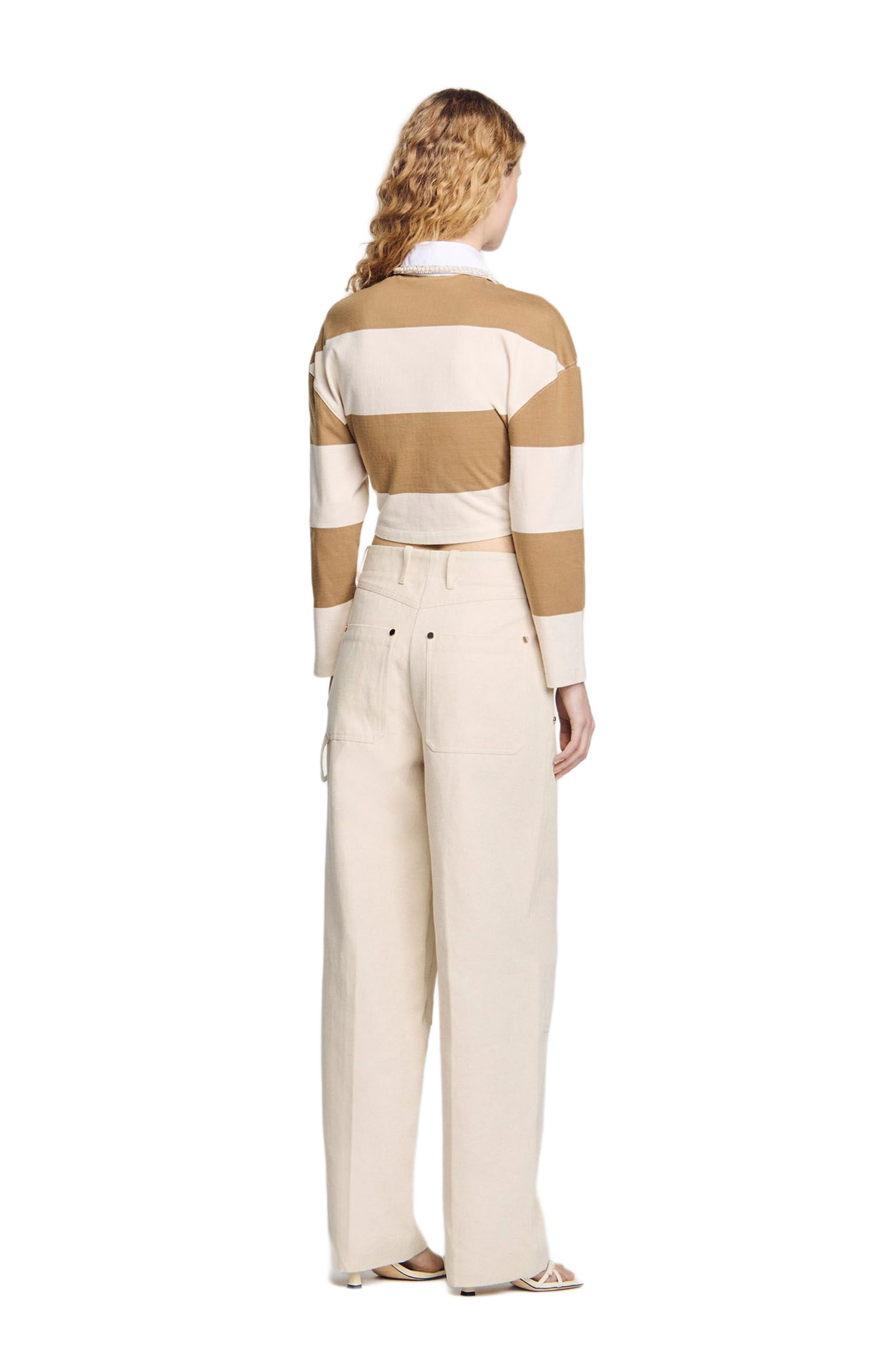 SANDRO Striped polo-neck T-shirt in Beige at Nordstrom - 3
