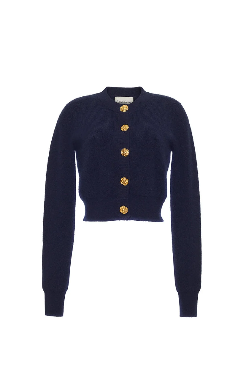 Ellery Cardigan
A Timeless Wardrobe Staple with Elegant Gold Floral Buttons - 1
