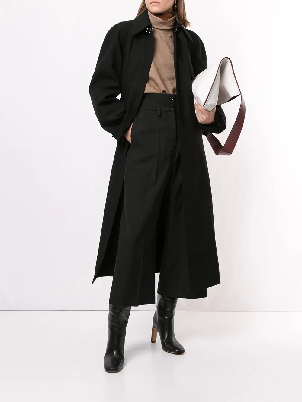 belted-neck A-line coat - 2