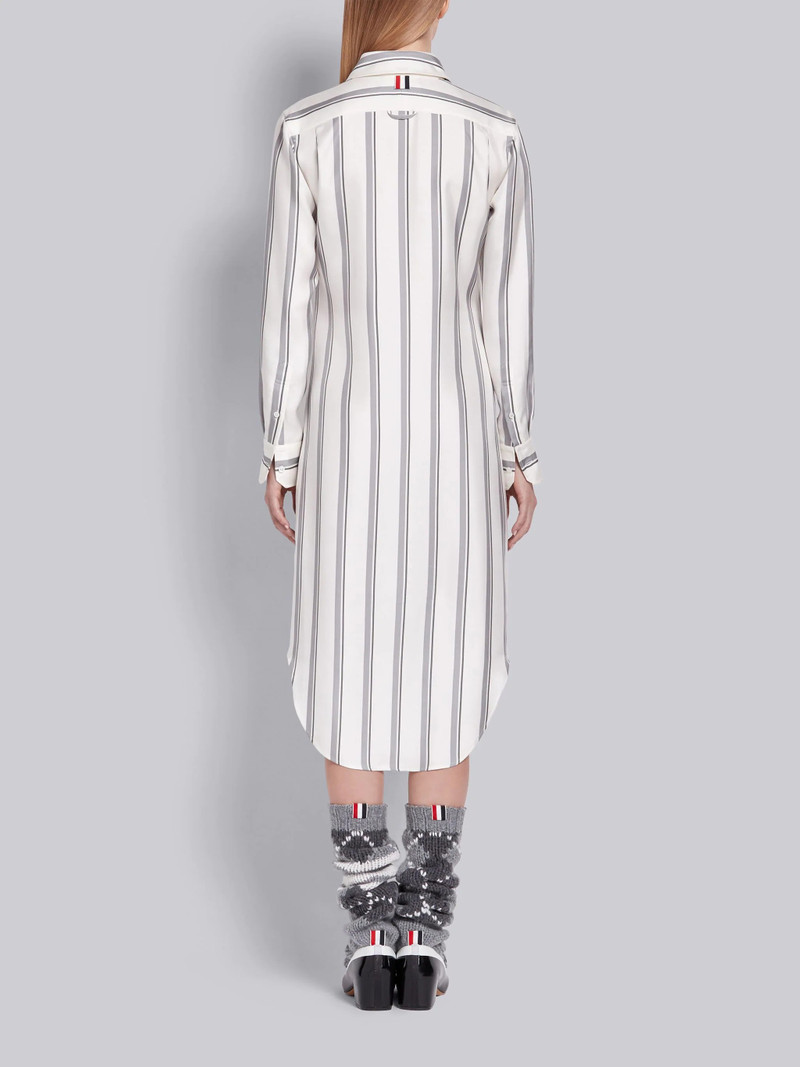 Medium Grey Silk Twill Bold Rep Stripe Long Sleeve Shirt Dress 9