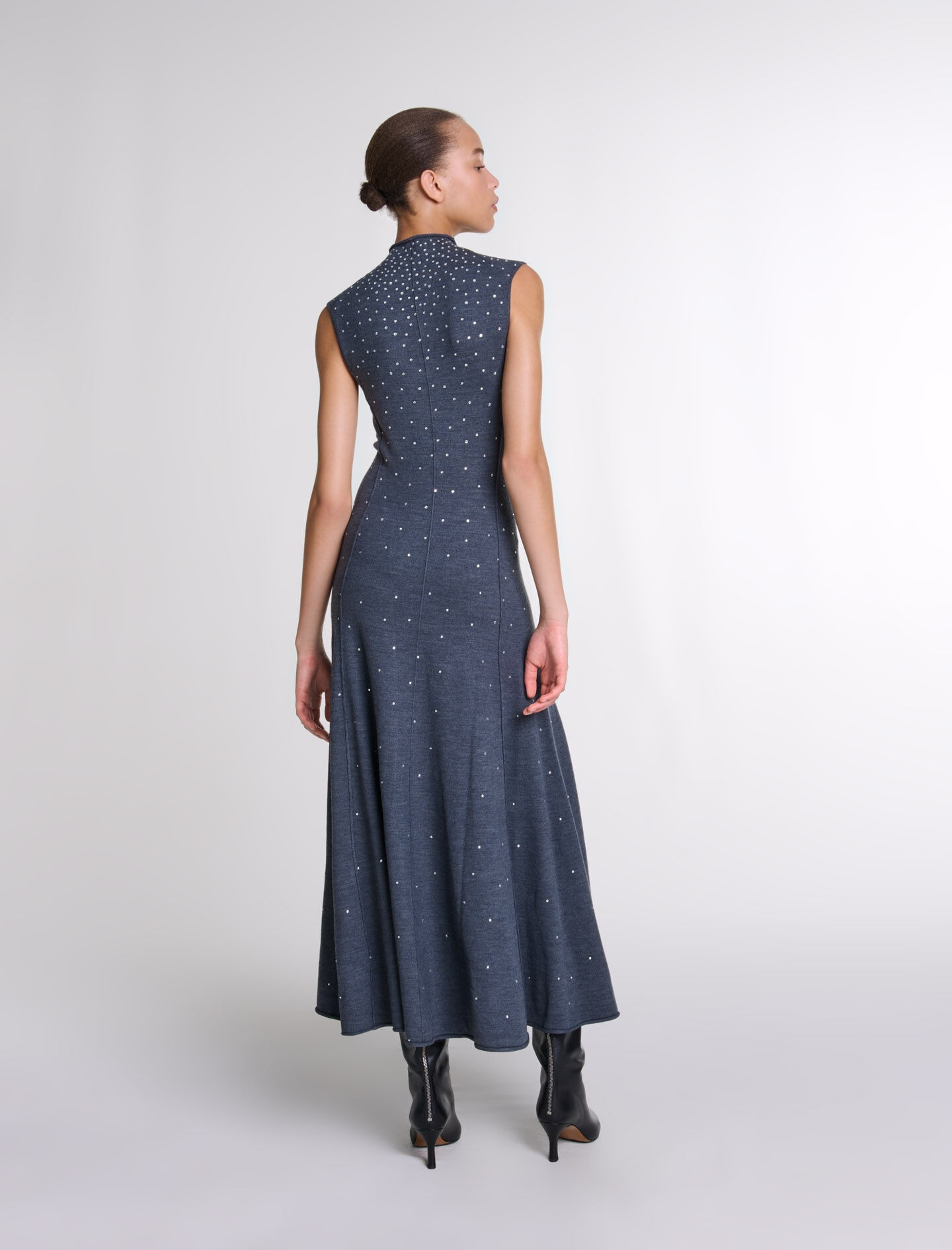 Knit maxi dress with rhinestones - 4