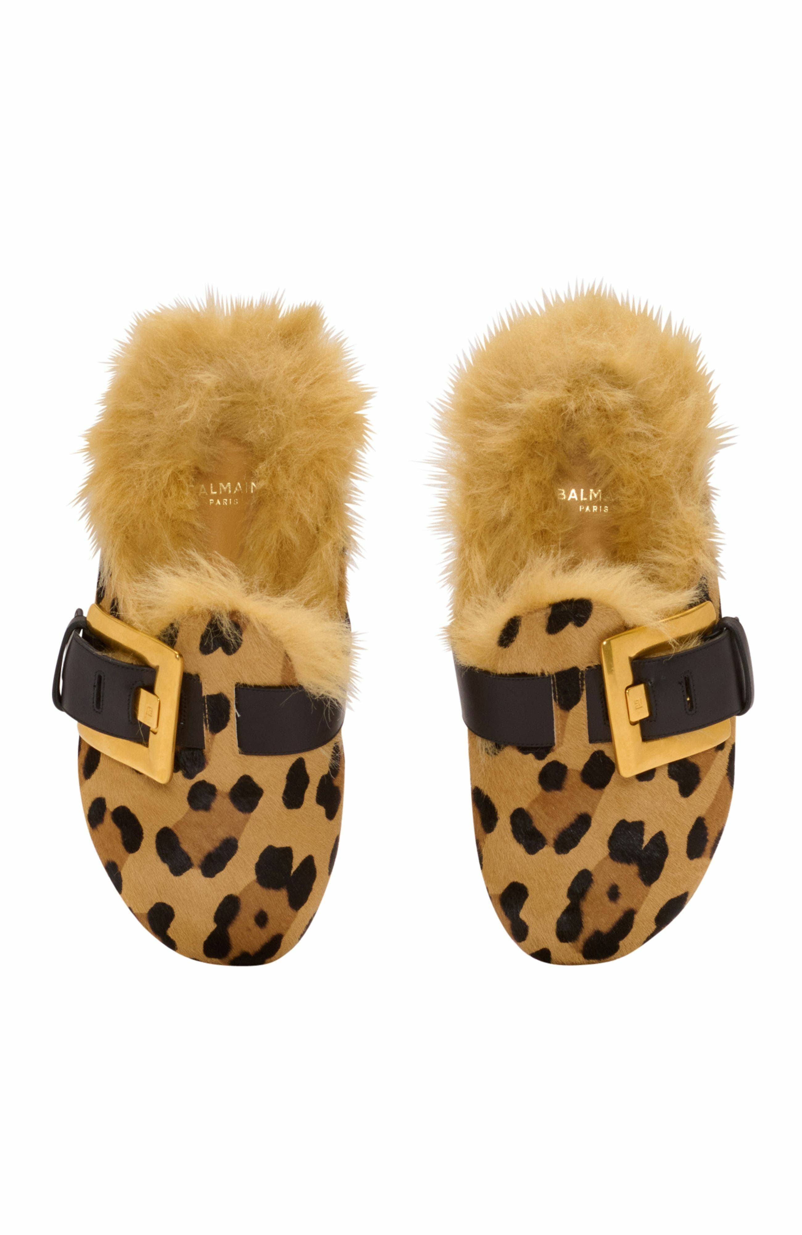 Balmain Anthem Leopard Print Ponyskin Leather And Faux Fur Mules in Brown at Nordstrom - 5