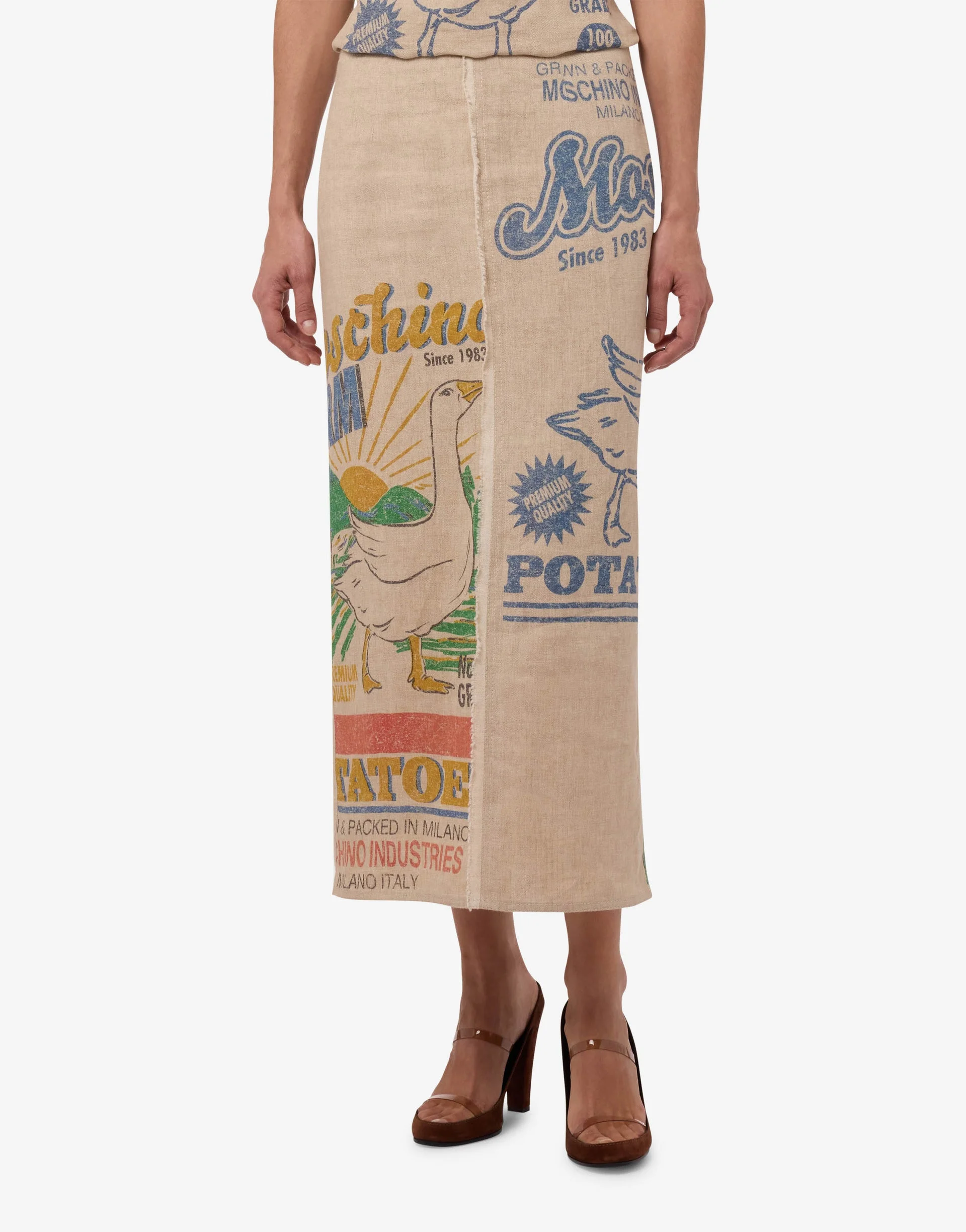 PRINTED LINEN AND STRAW SKIRT - 1