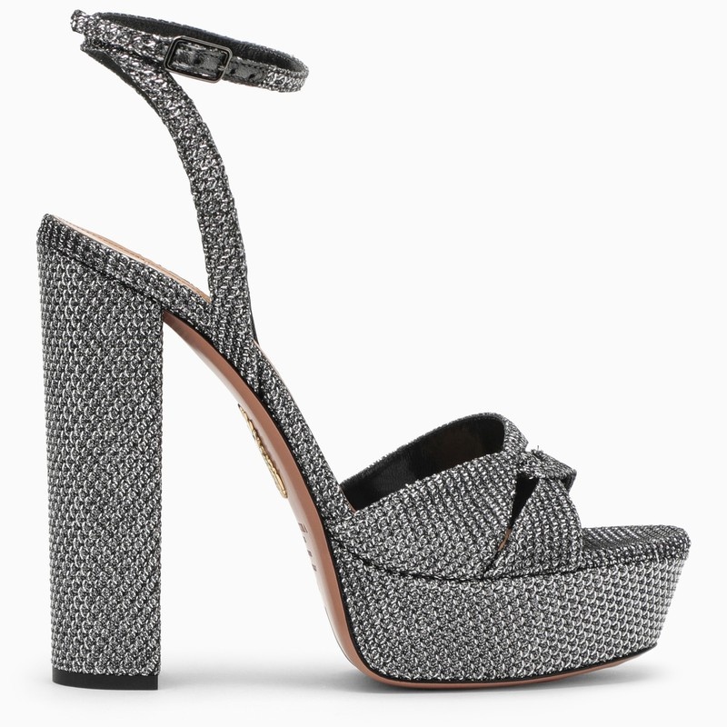 【Aquazzura】Sinner Plateau 140アンスラサイトグレーサンダル Sinner 140 metallic platform sandals in grey - Aquazzura