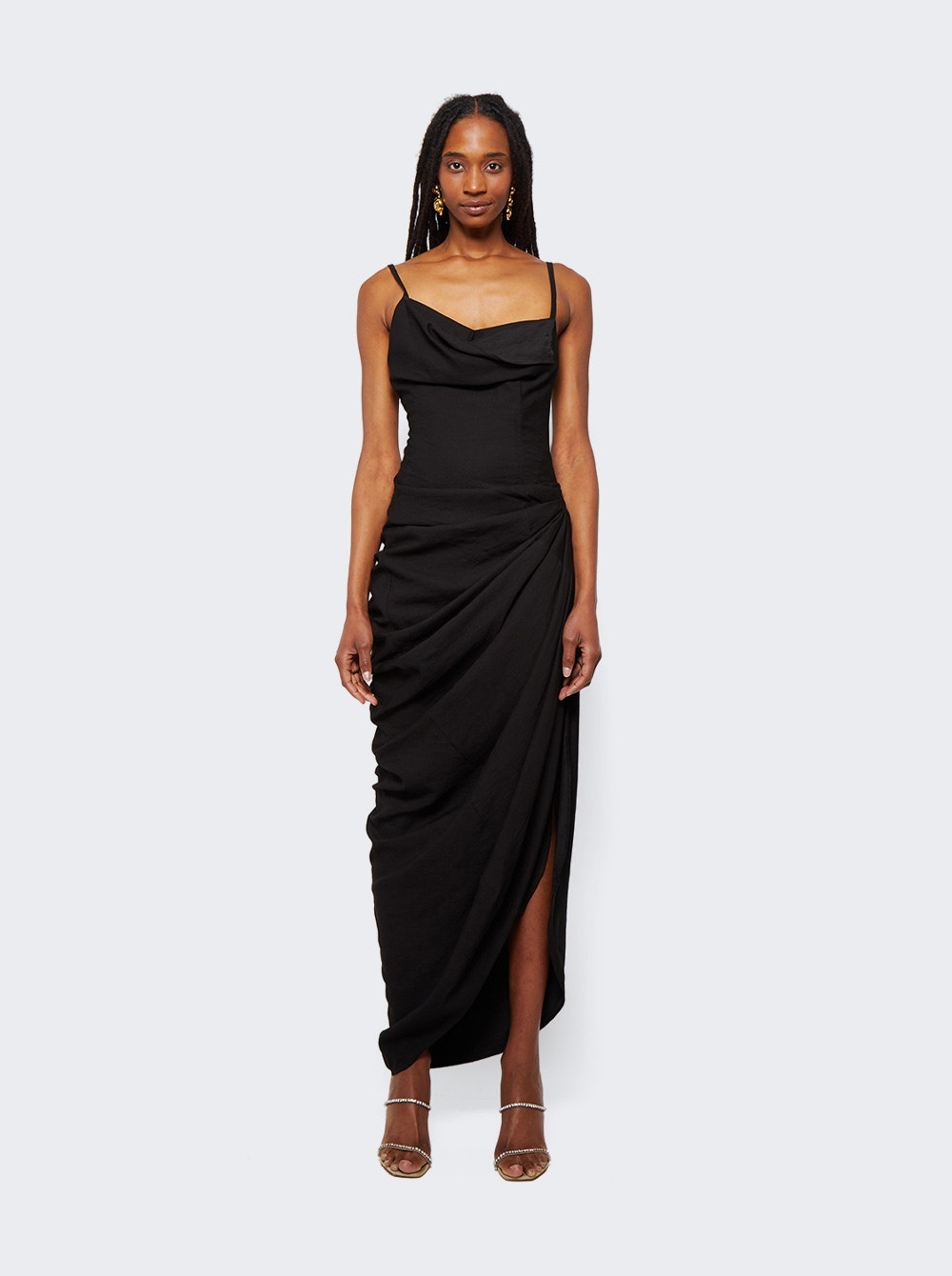 La Robe Saudade Long Asymmetric Draped Dress Black - 3